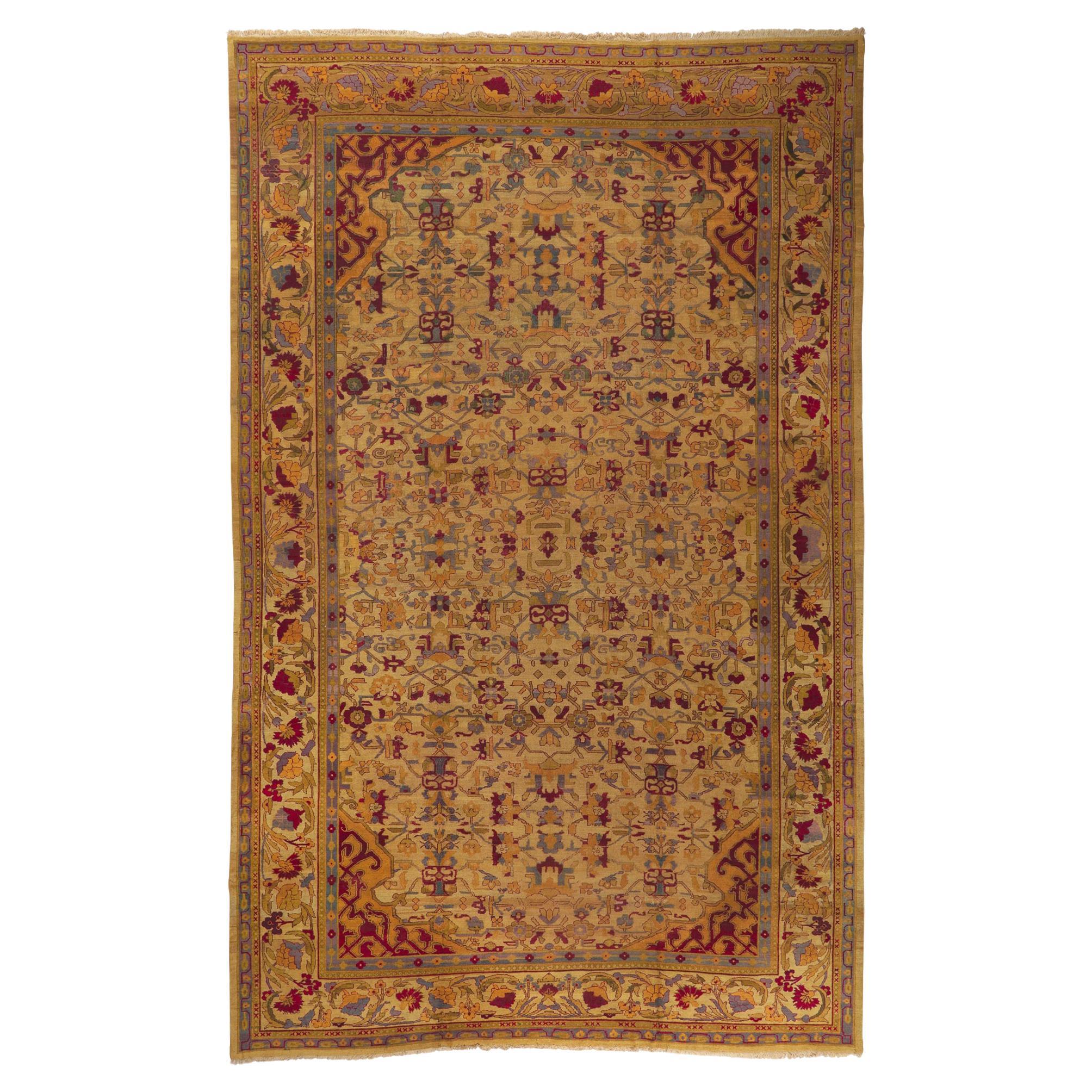1880s Oversized Antique Indian Agra Rug, Hotel Lobby Size Carpet For Sale