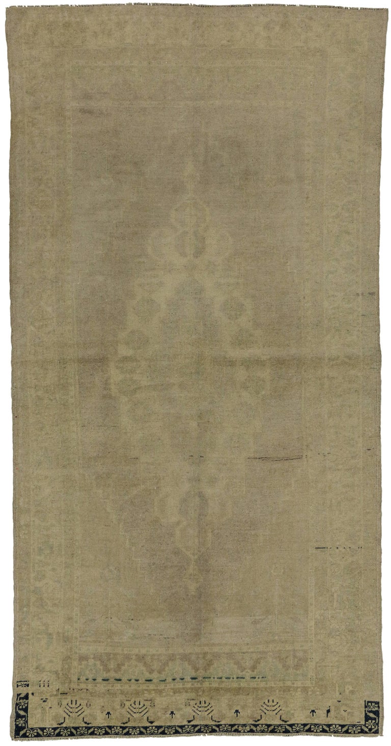 Vintage Turkish Oushak Gallery Rug with Shaker Style For Sale at 1stDibs