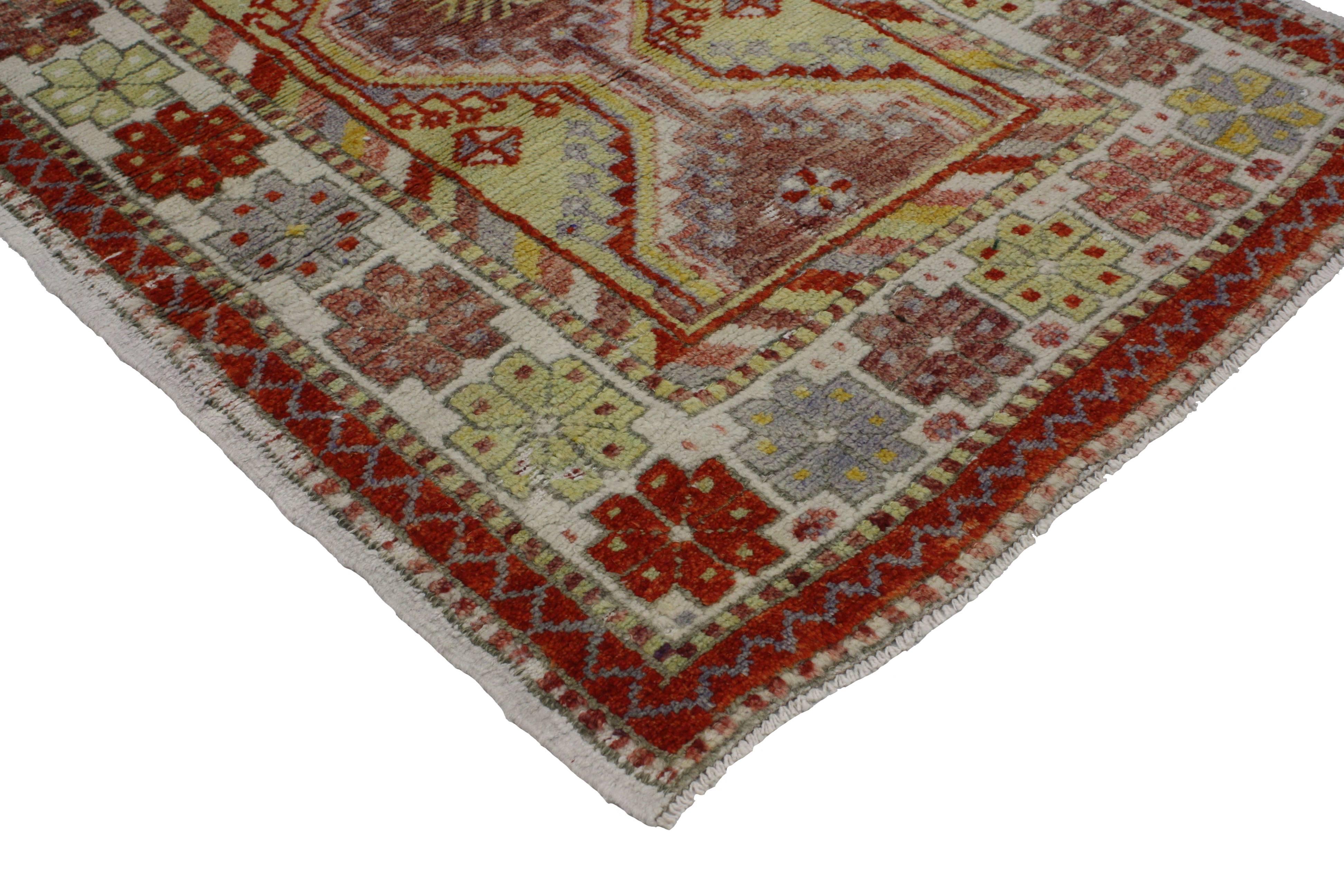 Hand-Knotted Vintage Turkish Oushak Rug, Anatolian Yuntdag Rug, Foyer or Entry Rug For Sale