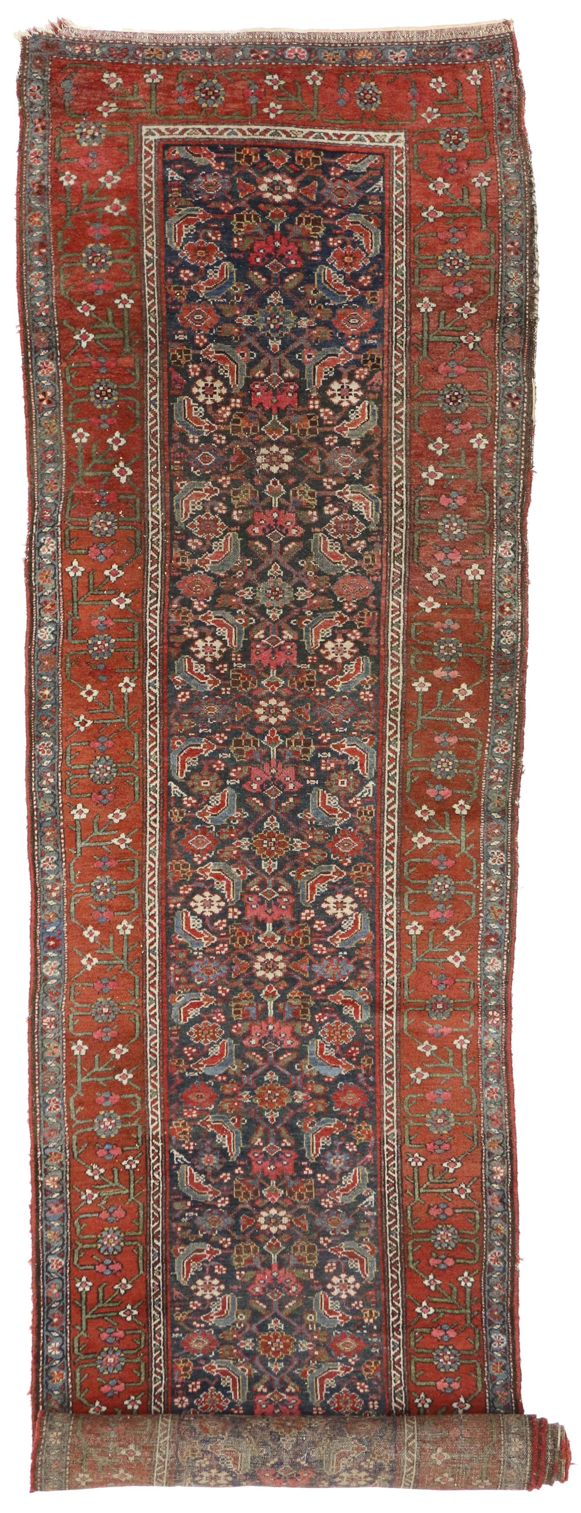 Wool Antique Malayer Persian Runner with Modern Traditional Style For Sale