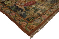 Antique French Aubusson Tapestry, Shepherd and Shepherdess Verdure Wall Hanging
