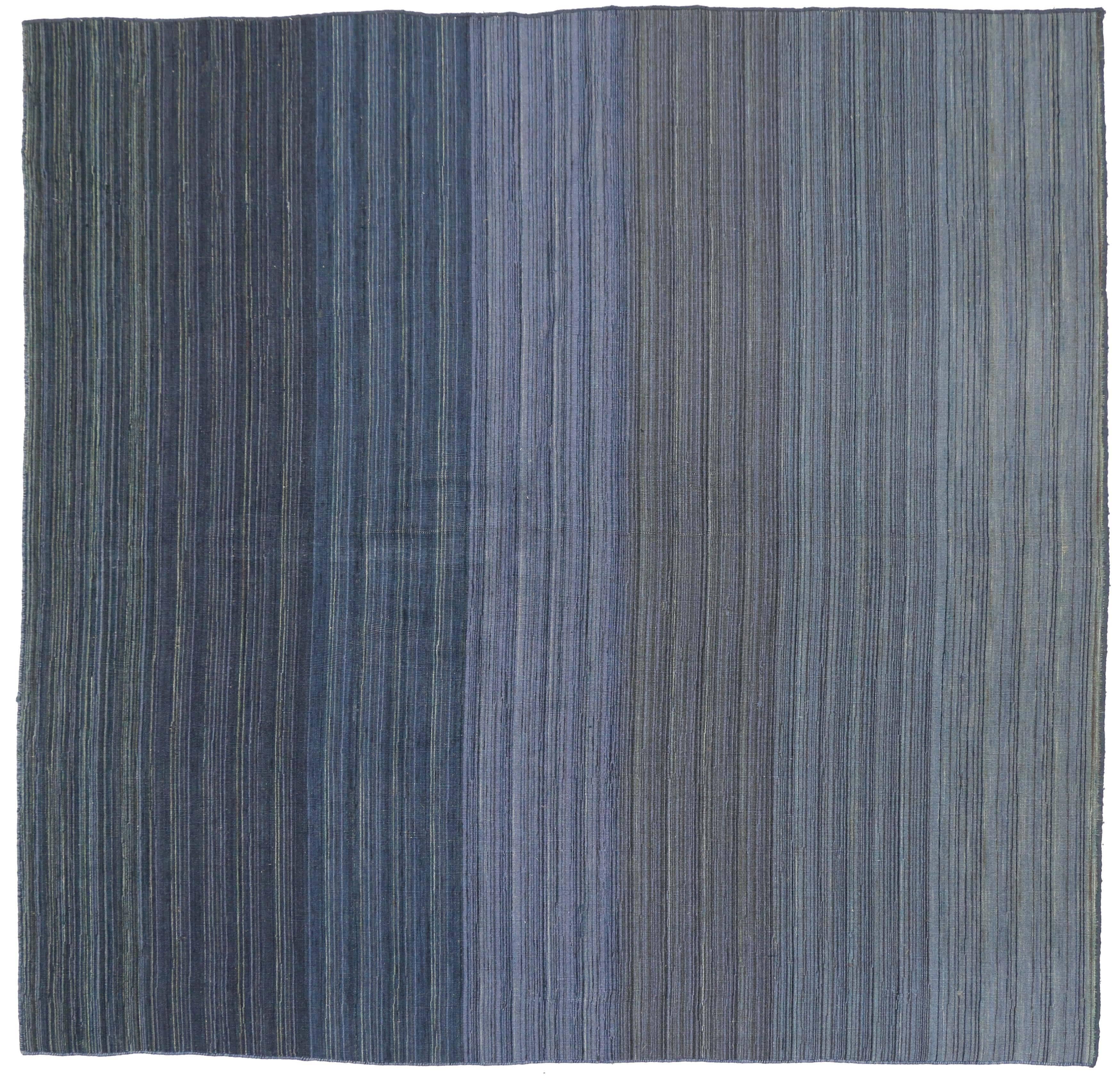 Hand-Woven New Contemporary Modern Flat-Weave Rug, Ombre Kilim Rug