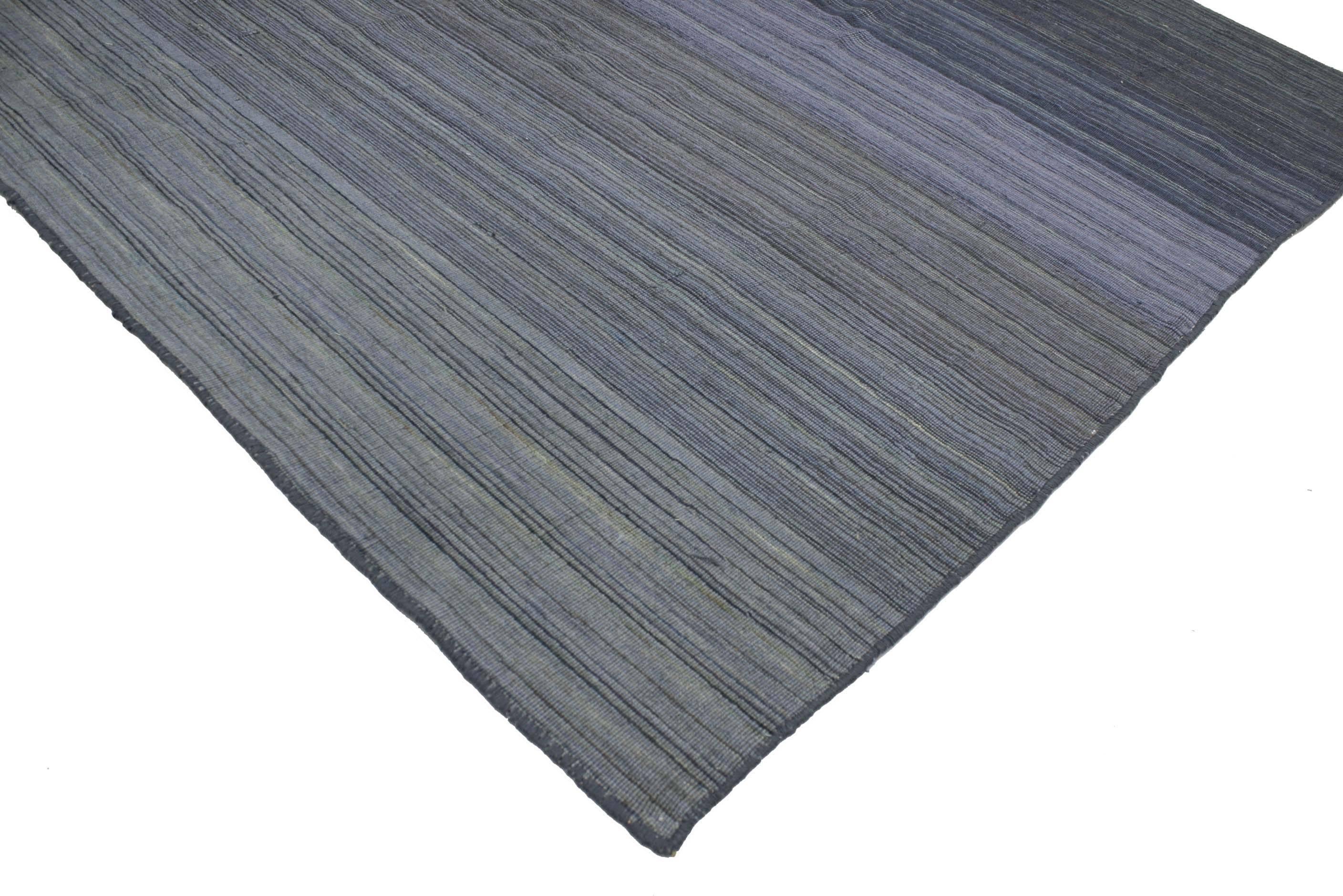 76909 Contemporary Modern Flat-Weave Rug, Ombre Kilim with Pastel Postmodern Style. Like a rippling infinity pool or an endless horizon, this contemporary modern flat-weave rug features an ombre design. Square rugs like this modern contemporary