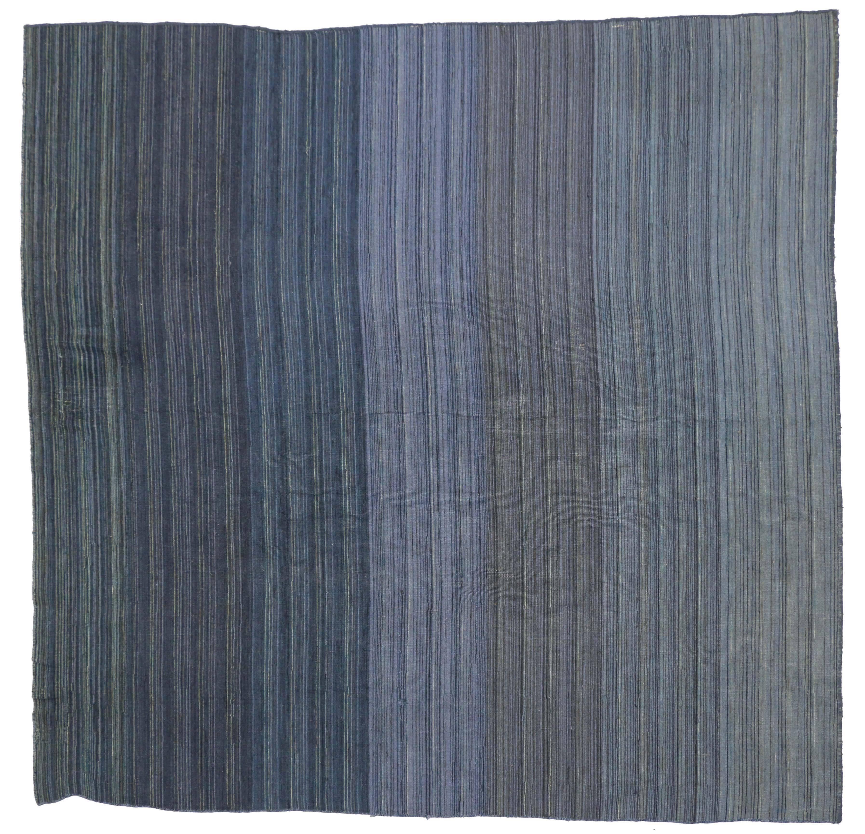 Hand-Woven Contemporary Modern Flat-Weave Rug, Ombre Kilim with Pastel Postmodern Style