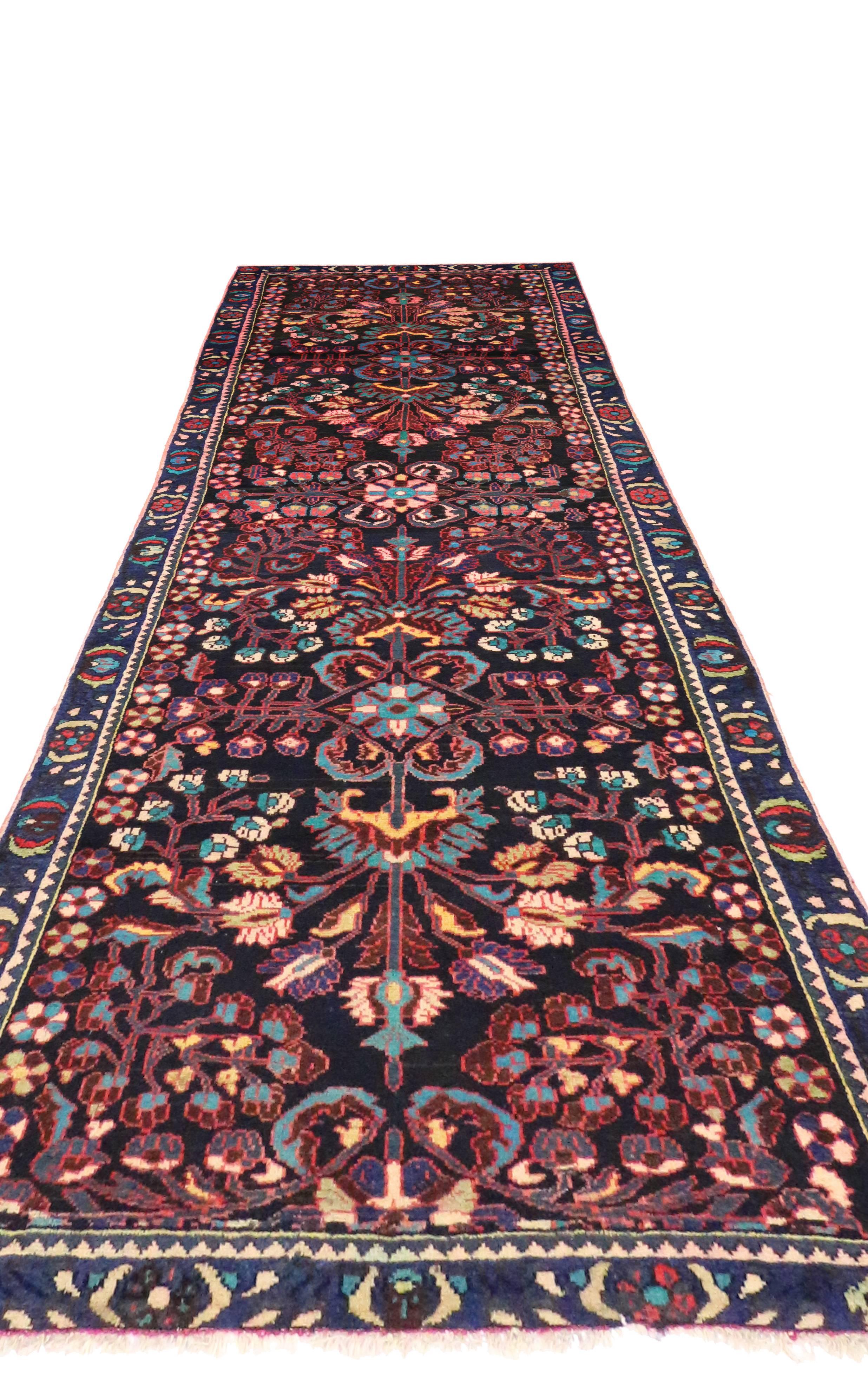 Wool Antique Persian Bakhtiari Runner with Rich Jewel-Tones, Hallway Runner For Sale