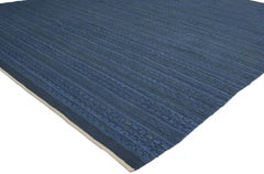 Scandinavian Modern Swedish Kilim Rollakan, Blue Flat-Weave Kilim Rug