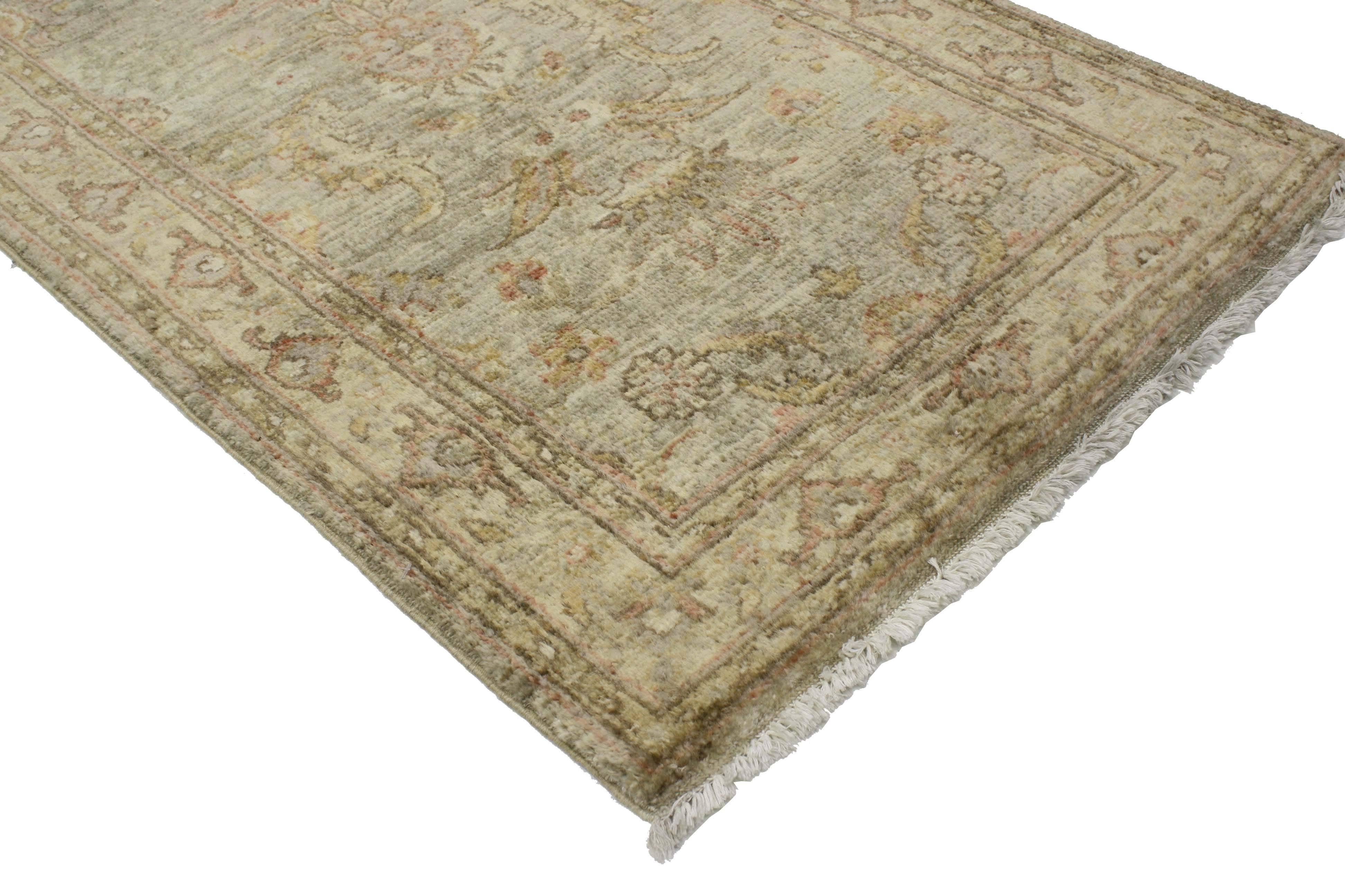 76919 Vintage Hallway Runner with Transitional Style. Representing a stylish Union of traditional and sophisticated chic, this vintage Indian runner features transitional style and warm colors. Highlighting its traditional all-over geometric