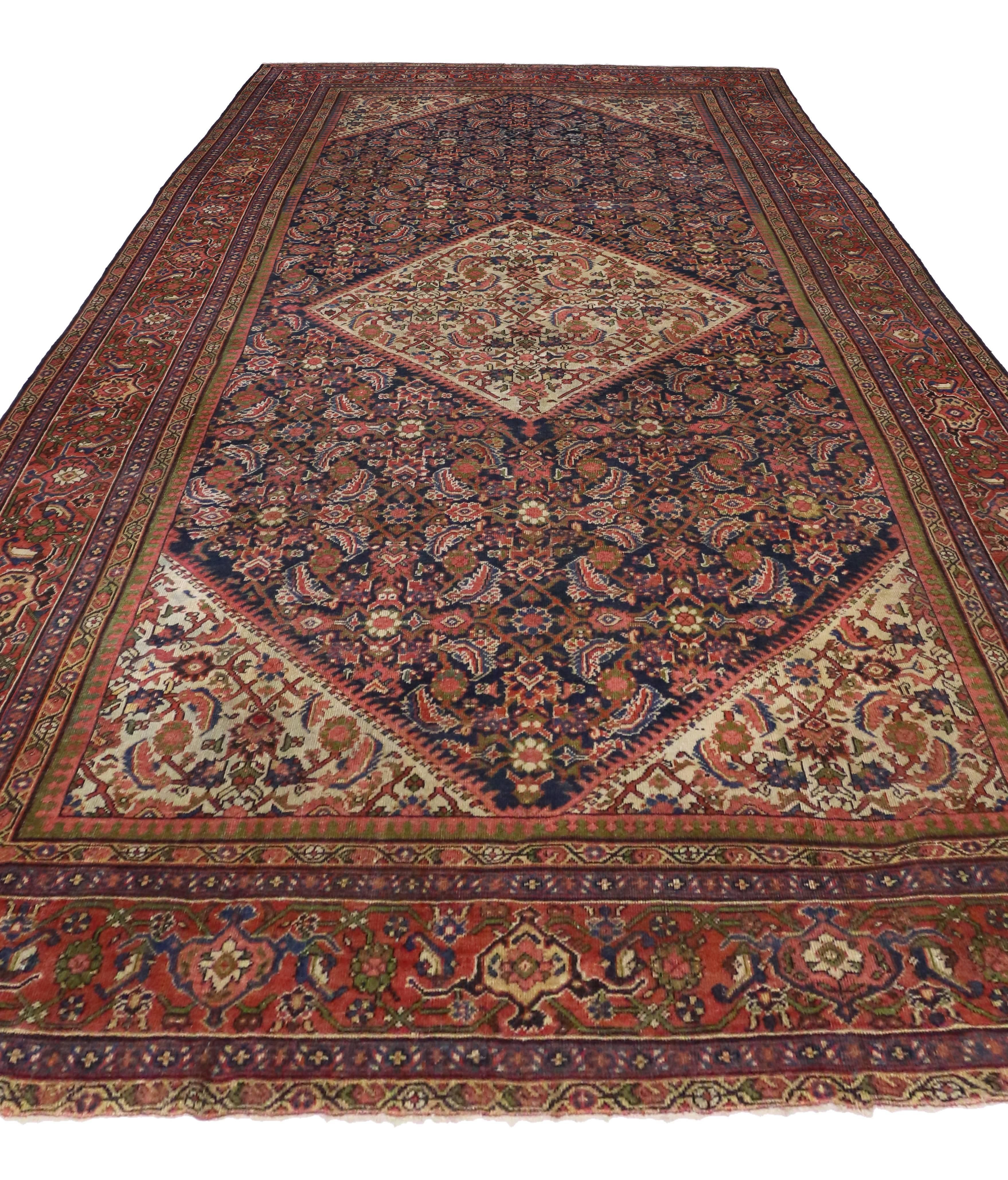 Wool Antique Persian Farahan Gallery Rug with Modern Traditional Style For Sale
