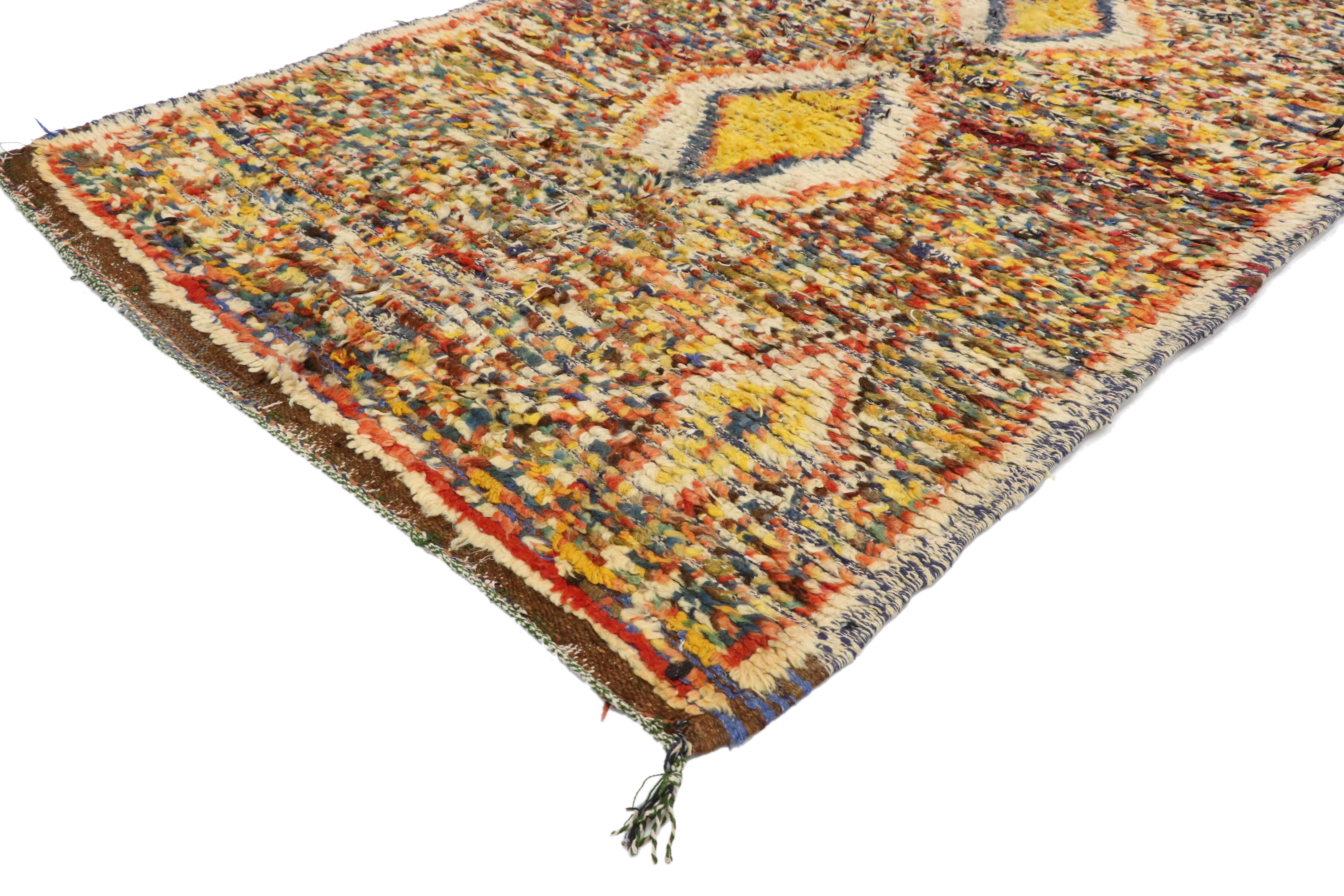 Hand-Knotted Mid-Century Modern Berber Moroccan Sunshine Yellow Rug, Moroccan Shag Accent Rug