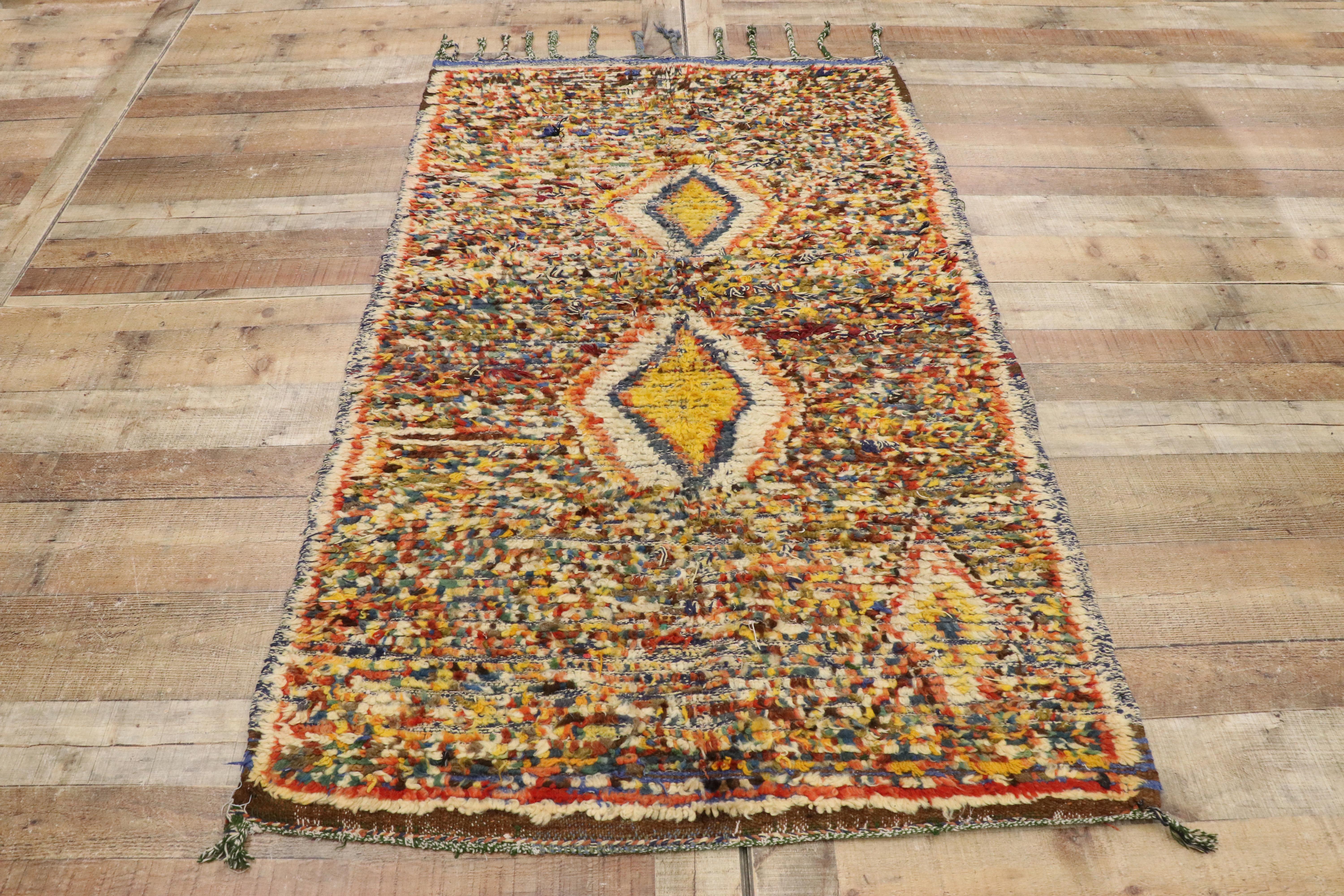 Mid-Century Modern Berber Moroccan Sunshine Yellow Rug, Moroccan Shag Accent Rug 2