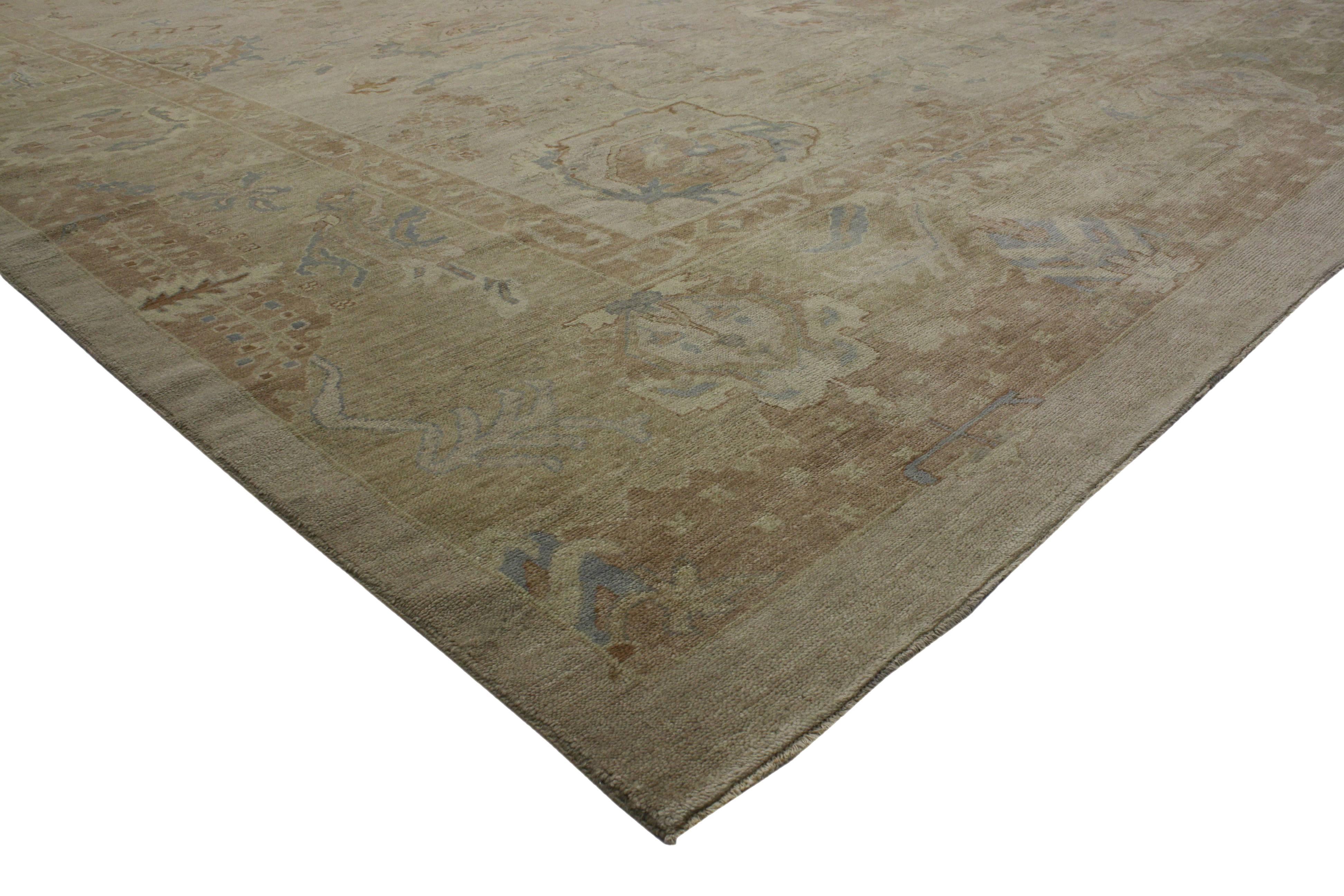 From casual elegance to fresh and formal, relish the refinement as this modern Oushak style rug in neutral colors evoke an air of warmth and comfort with its timeless aesthetic. Rendered in an earth-tone color palette of brown, khaki, ecru, sand,