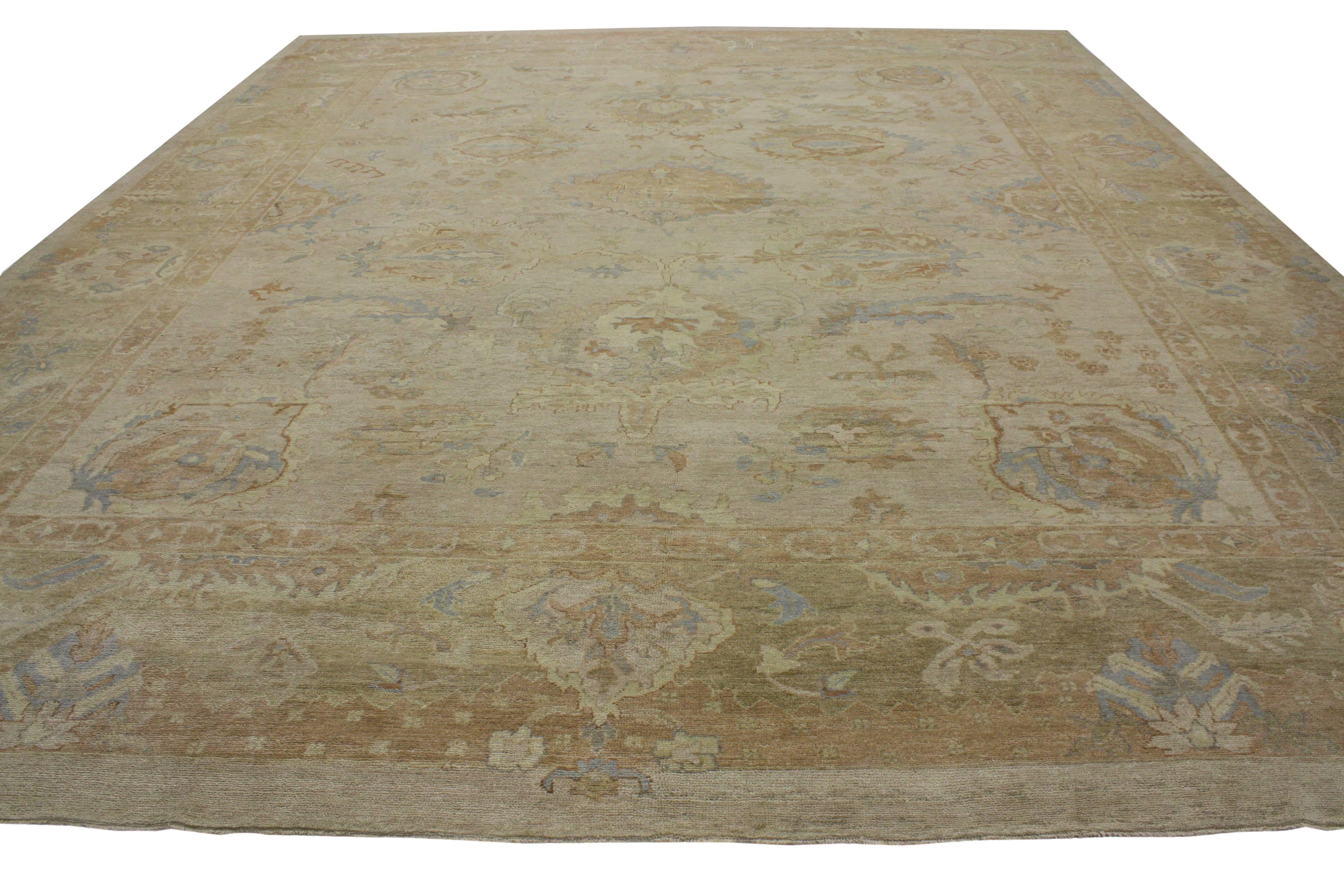 Hand-Knotted Contemporary Oushak Style Rug with Warm, Neutral Colors