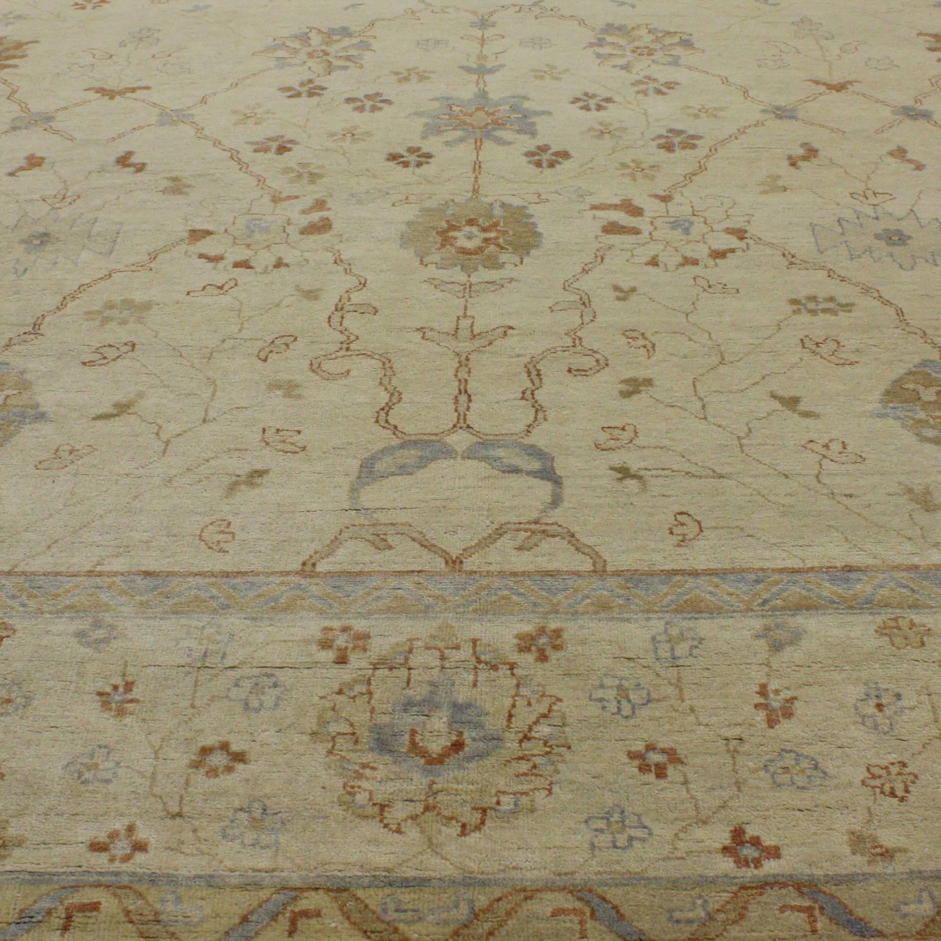 Hand-Knotted New Contemporary Oushak Area Rug with Coastal Cottage Style