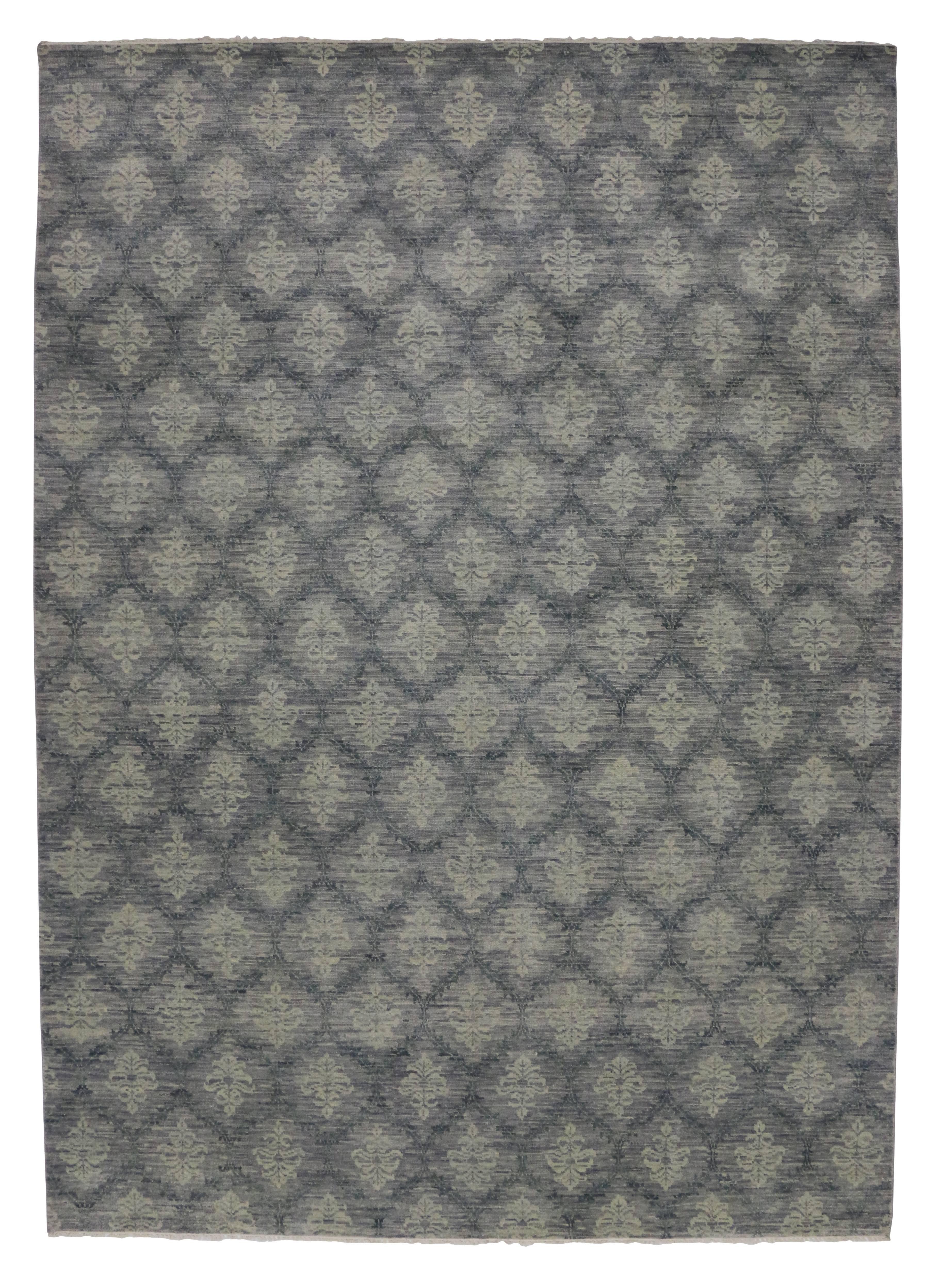 Indian New Modern Transitional Damask Area Rug, Contemporary Victorian Damask Rug For Sale