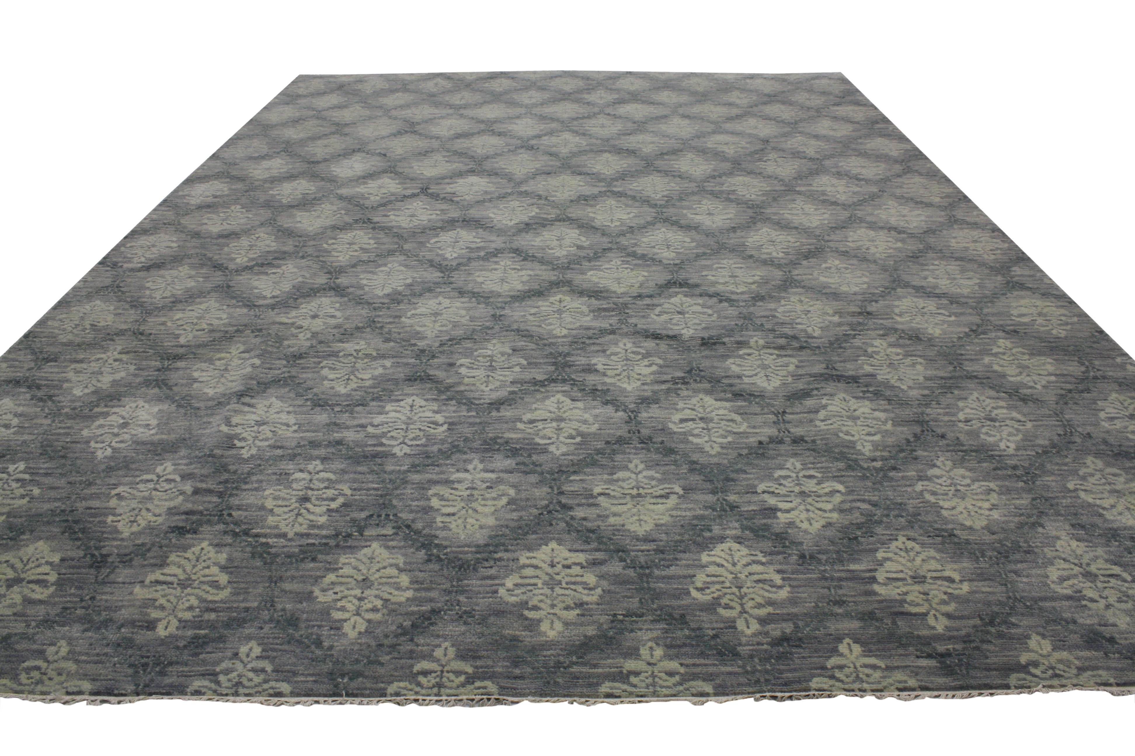 Moderner Damast-Teppich im Übergangsstil, zeitgenössischer viktorianischer Damast-Teppich (Viktorianisch) im Angebot