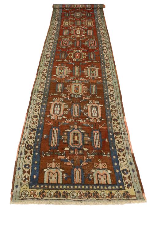 Antique Persian Heriz Carpet Runner with MidCentury Modern Style For