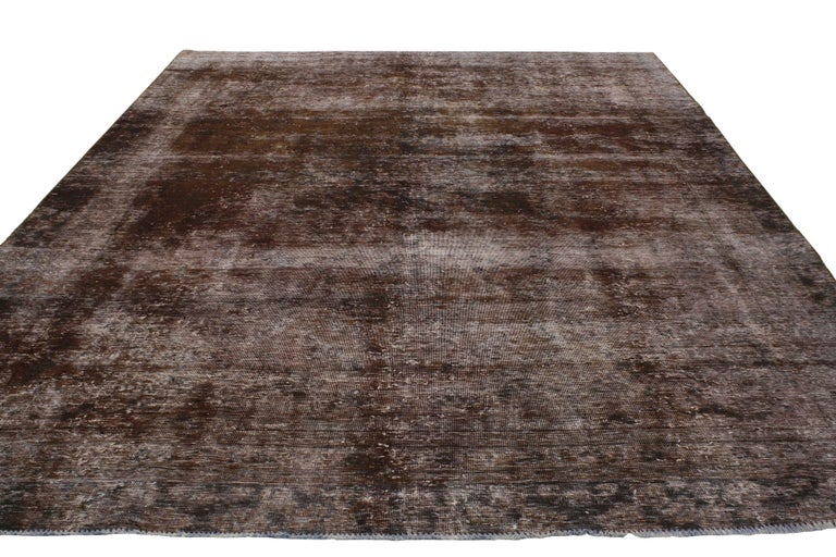 Distressed Antique Persian Overdyed Rug with Modern Rustic Industrial ...