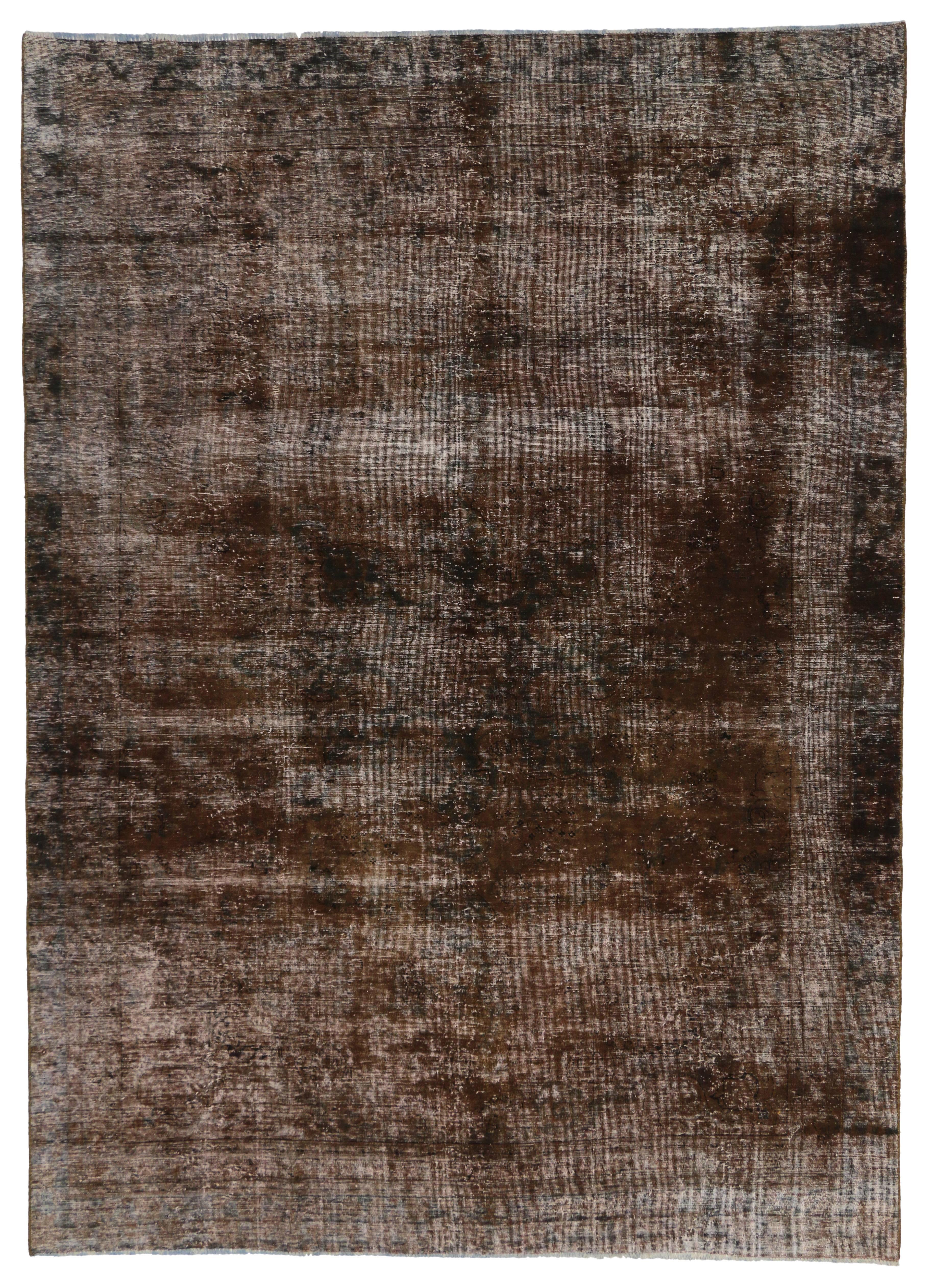 Hand-Knotted Distressed Antique Persian Overdyed Rug with Modern Rustic Industrial Style