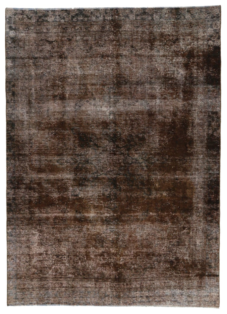 Distressed Antique Persian Overdyed Rug with Modern Rustic Industrial ...