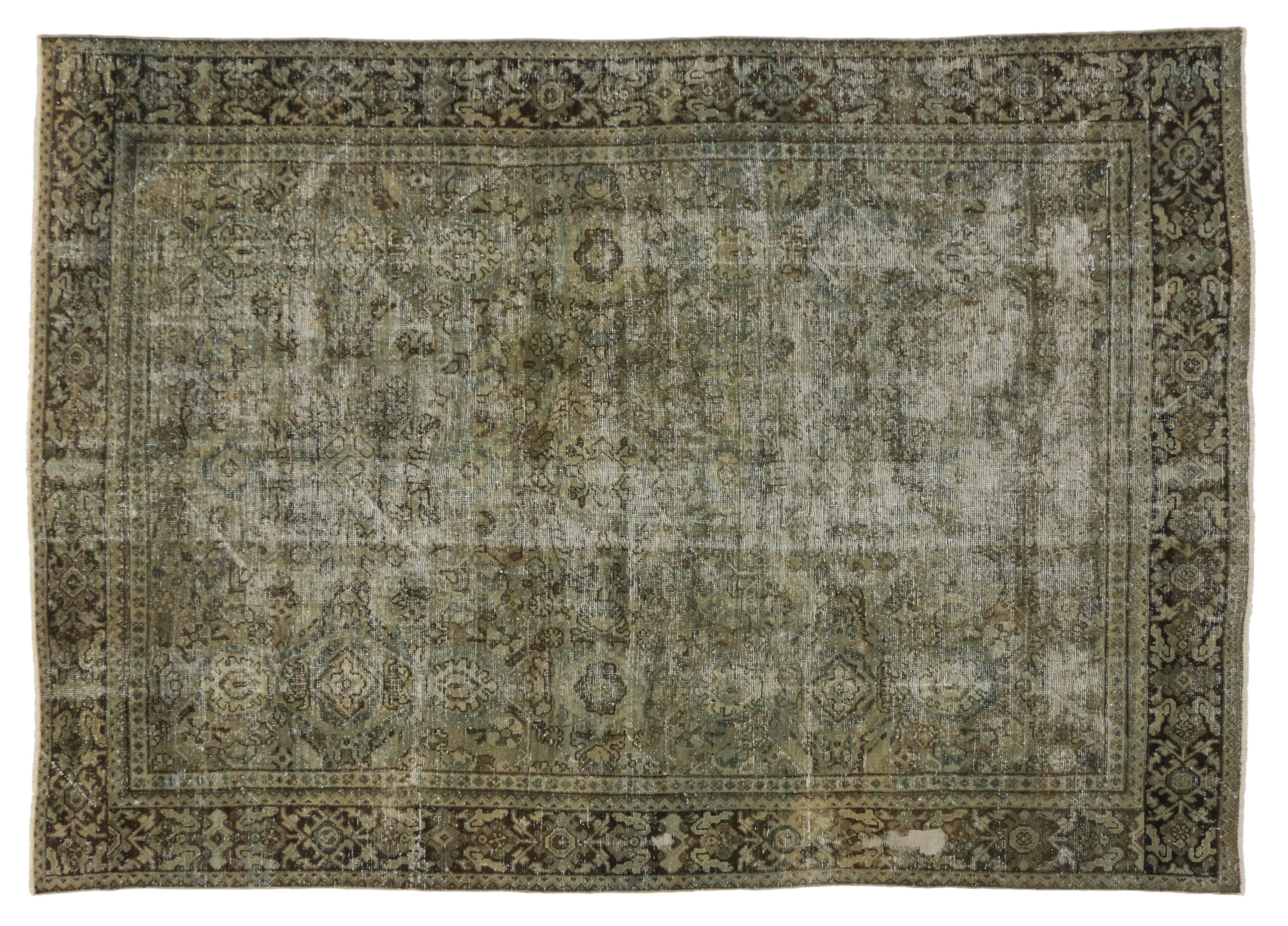 Asiatique Tapis persan Mahal ancien vieilli avec style rustique traditionnel anglais