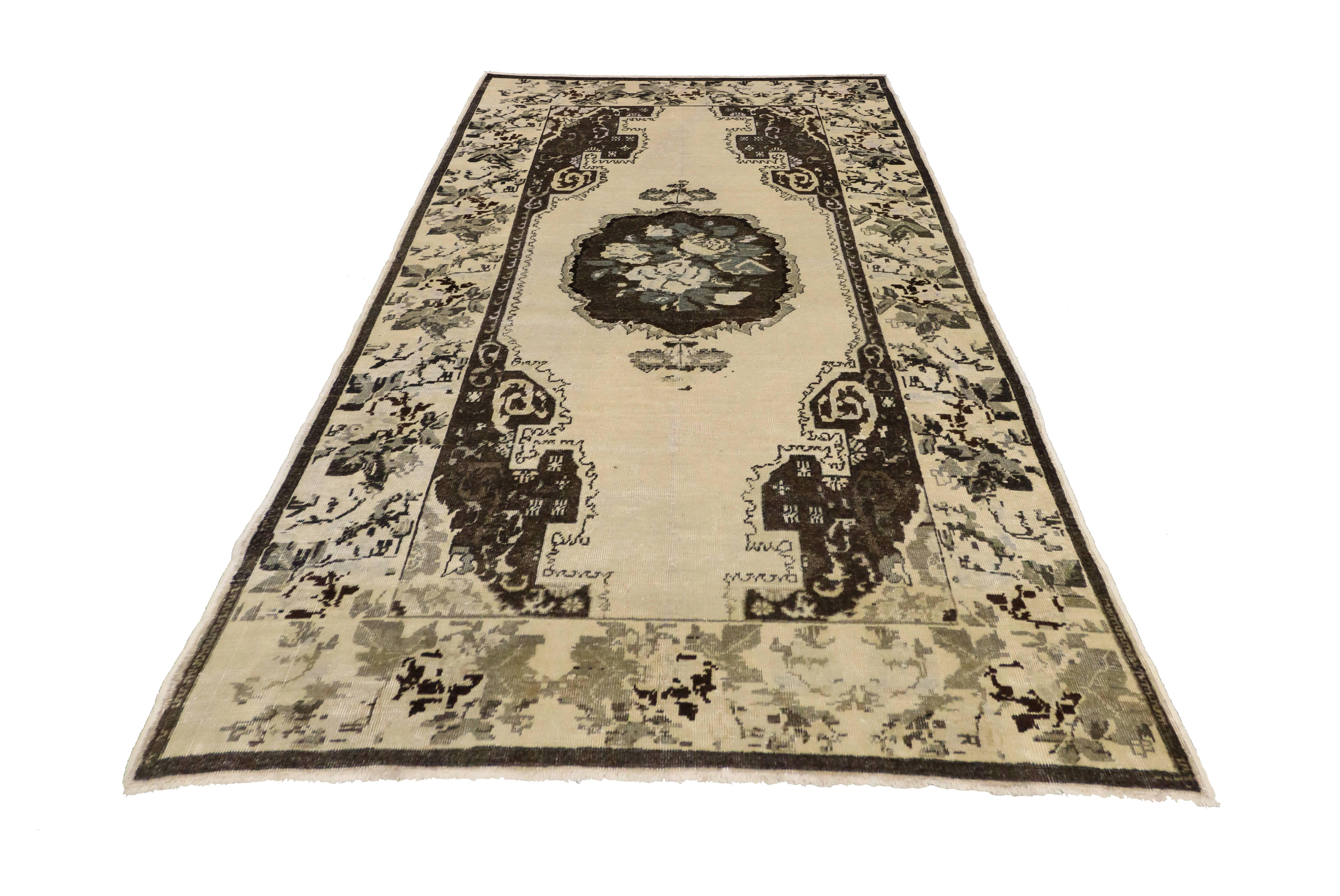 Turc Tapis d'Oushak Gallery turc vintage brun et crème en vente