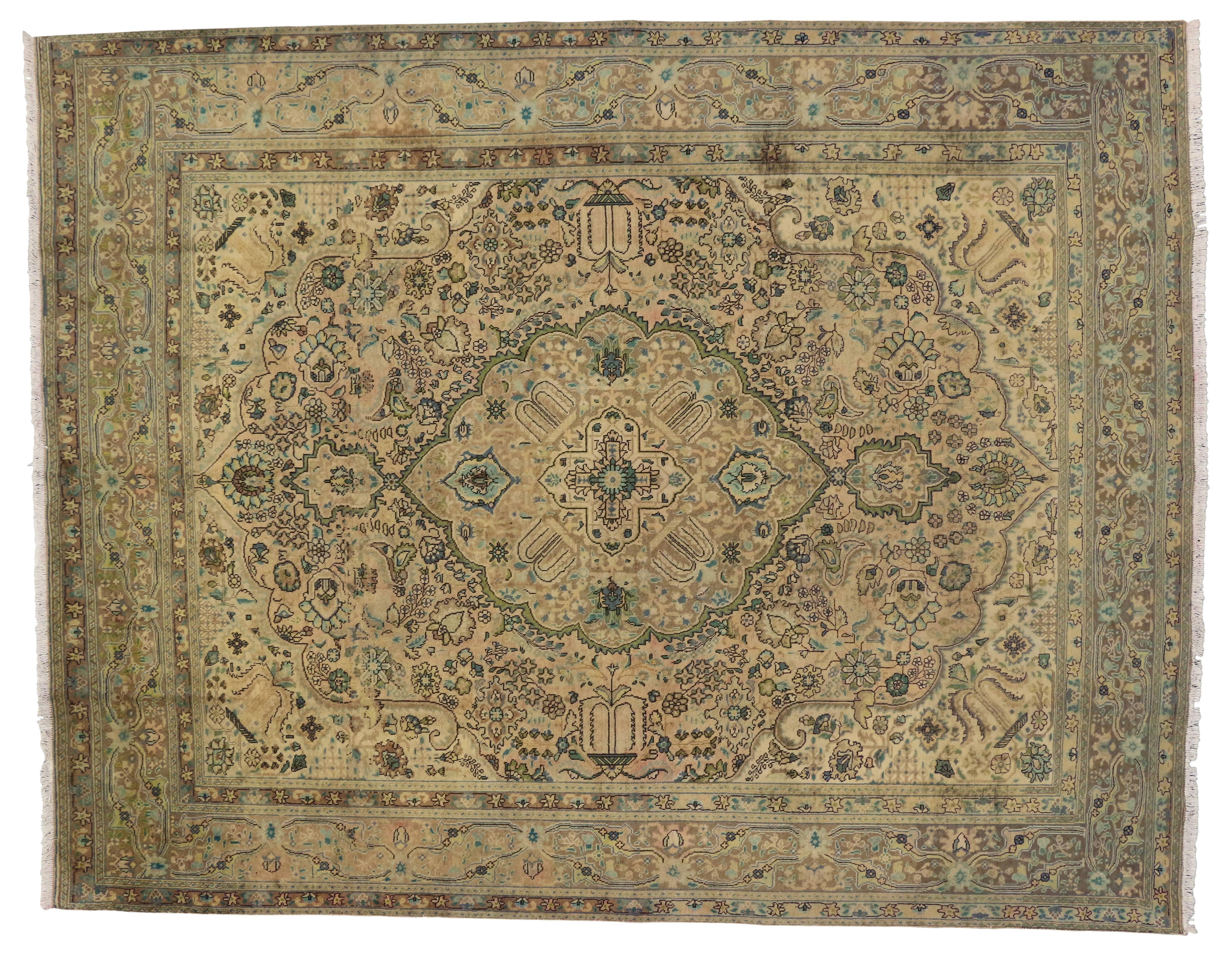 Wool Vintage Persian Tabriz Rug with Modern Traditional Style For Sale