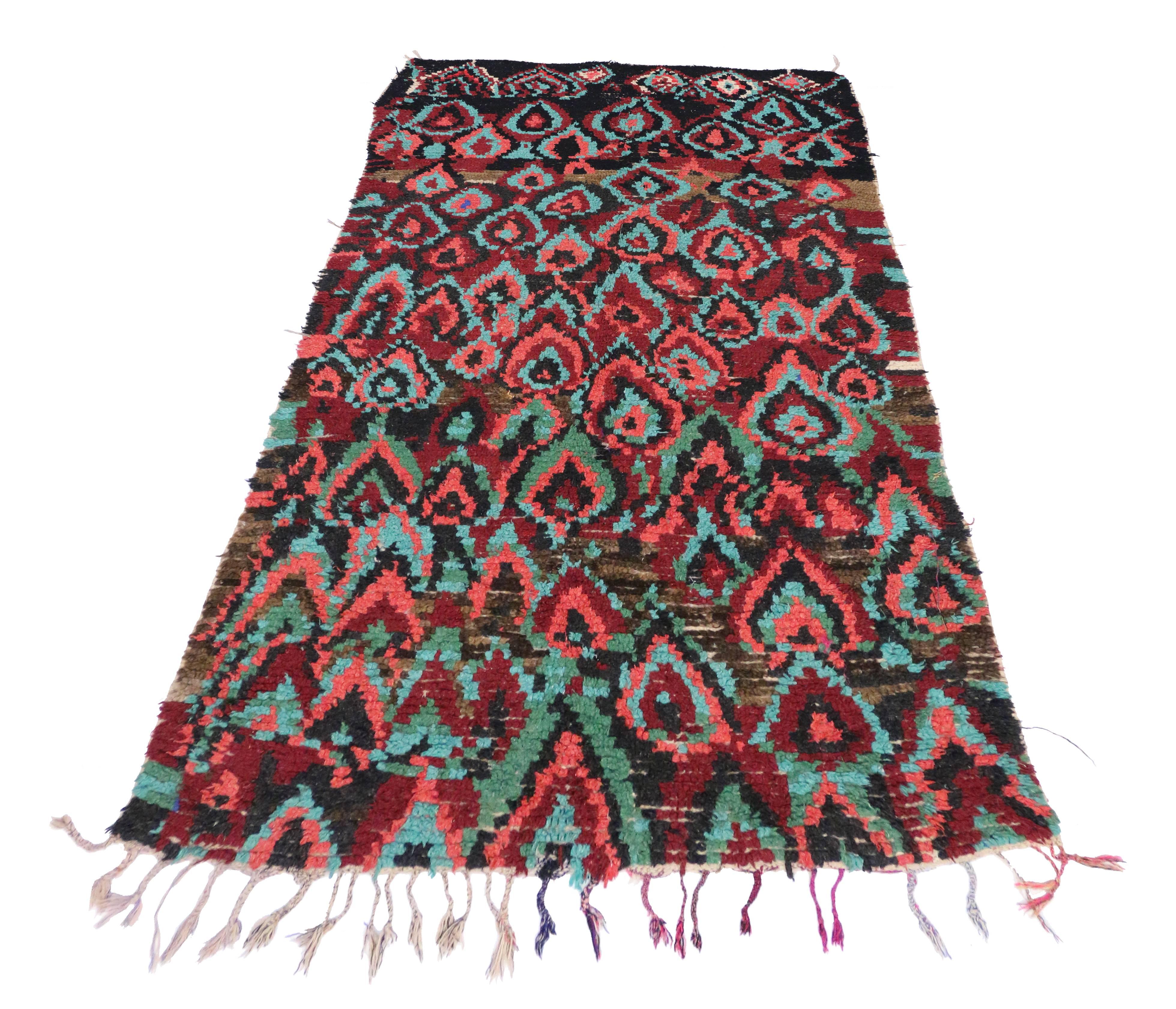 Alfombra Vintage Bereber Marroquí con Estilo Memphis Postmoderno Tribal en venta