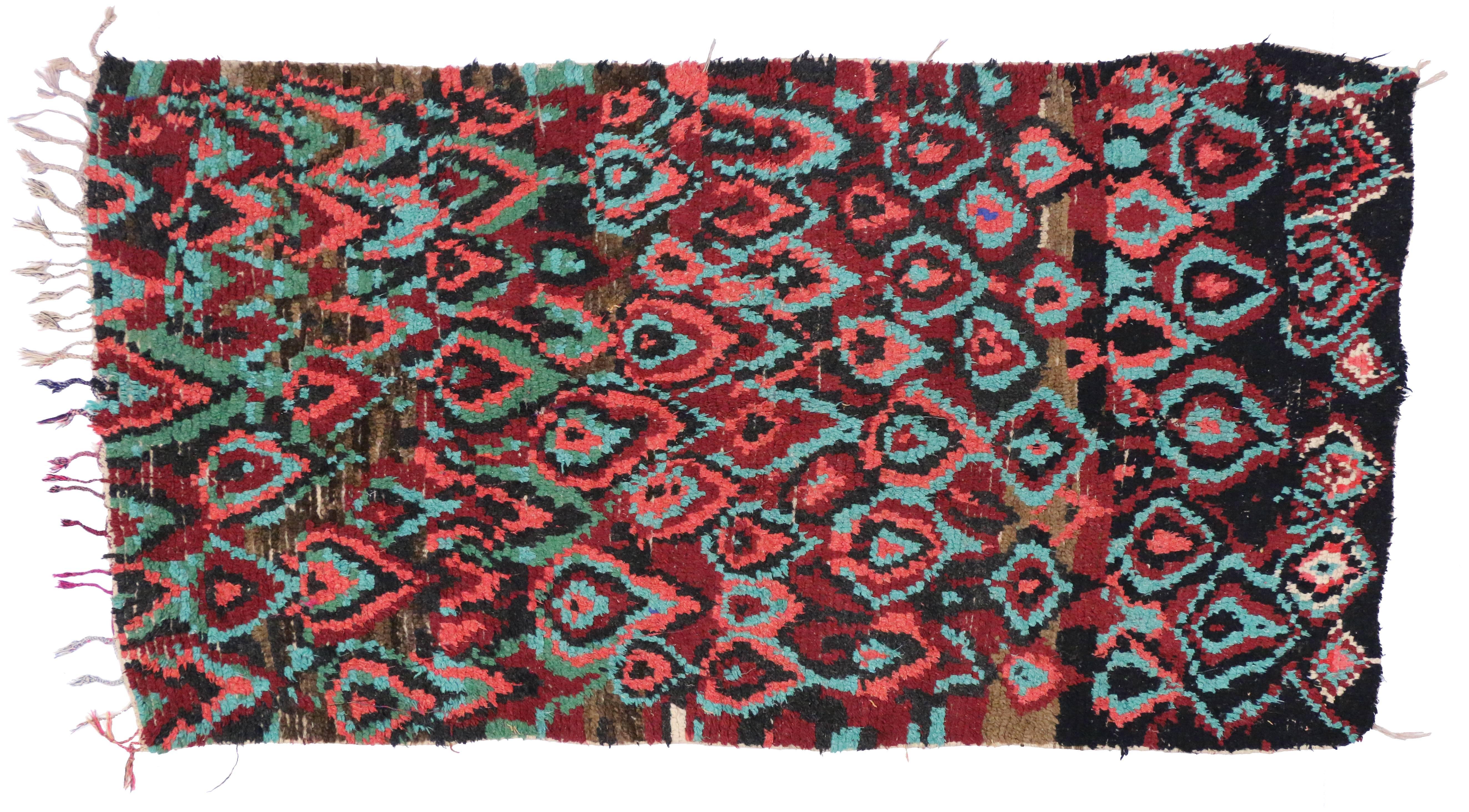 Wool Vintage Berber Moroccan Rug with Post-Modern Memphis Style For Sale