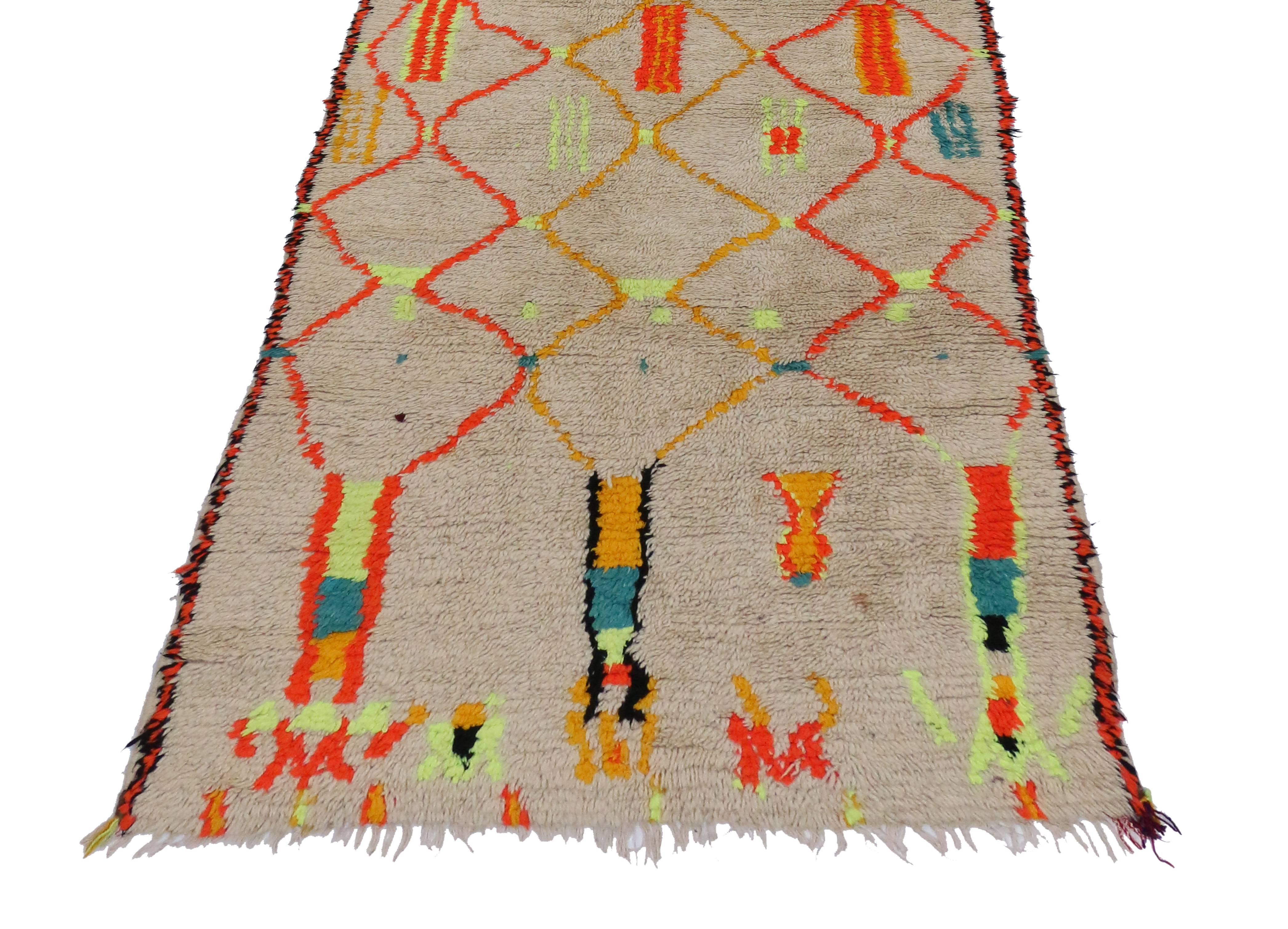 Hand-Knotted Boho Chic Vintage Berber Moroccan Runner with Modern Tribal Design