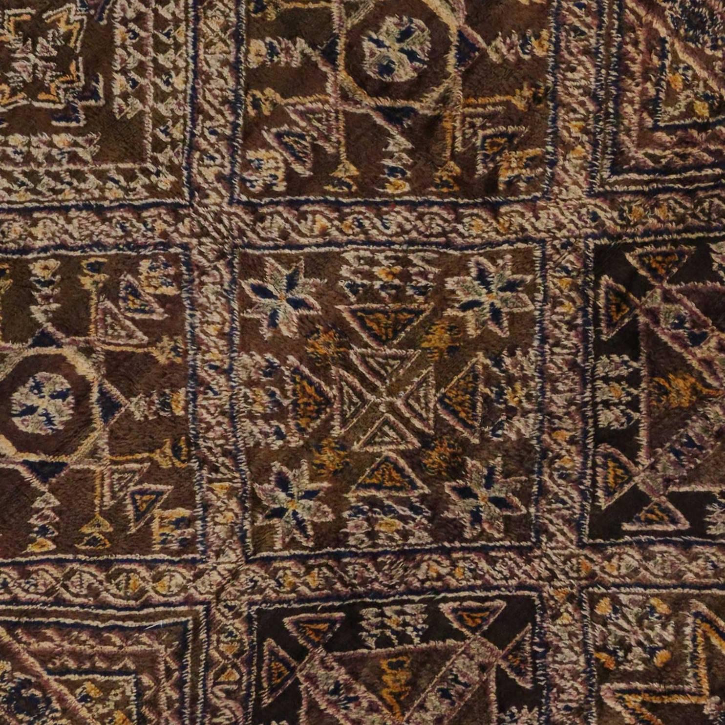 Hand-Knotted Vintage Chocolate Beni M'Guild Moroccan Rug with Biophilic Design Tribal Style