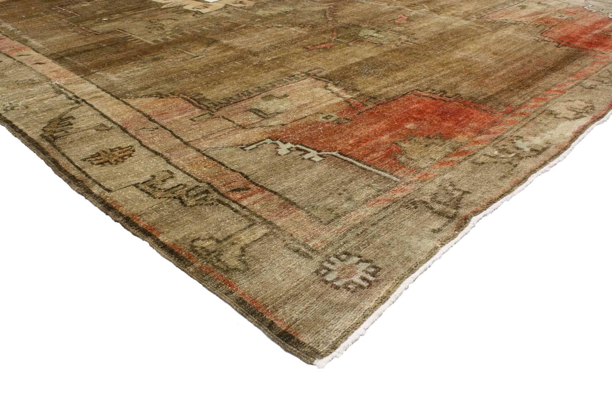 Vintage Turkish Oushak Kars Square Area Rug in Soft Muted Colors In Good Condition In Dallas, TX
