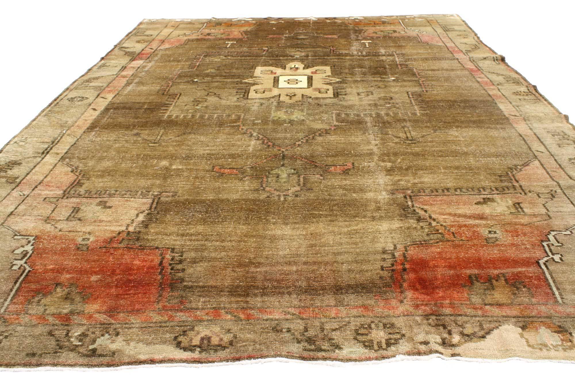 Hand-Knotted Vintage Turkish Oushak Kars Square Area Rug in Soft Muted Colors