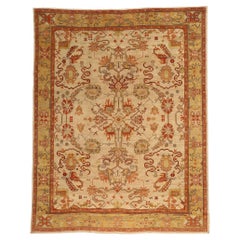 New Modern Earth-Tone Turkish Oushak Carpet with Traditional Style