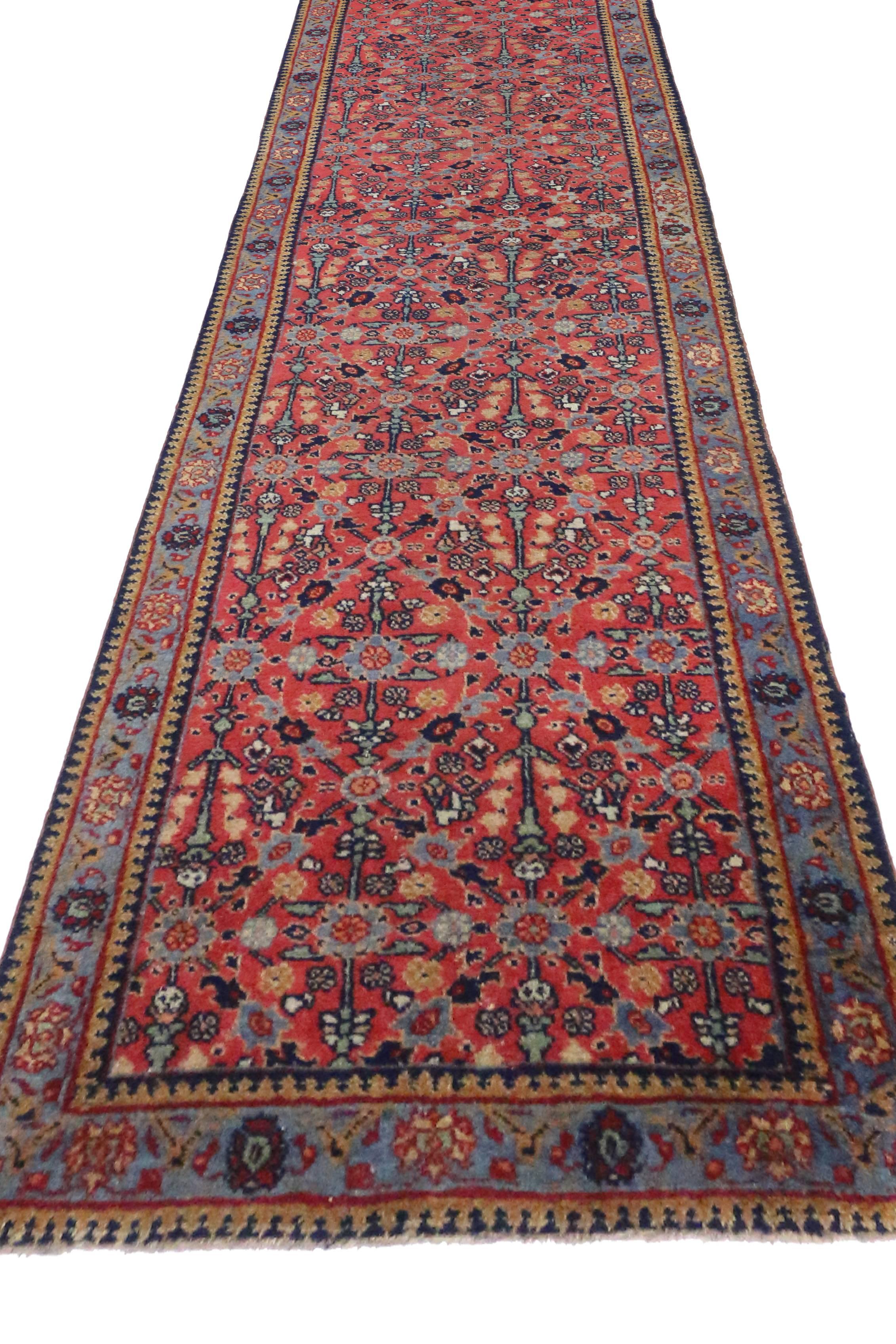 Hand-Knotted Antique Persian Tabriz Carpet Runner with Modern Traditional Style