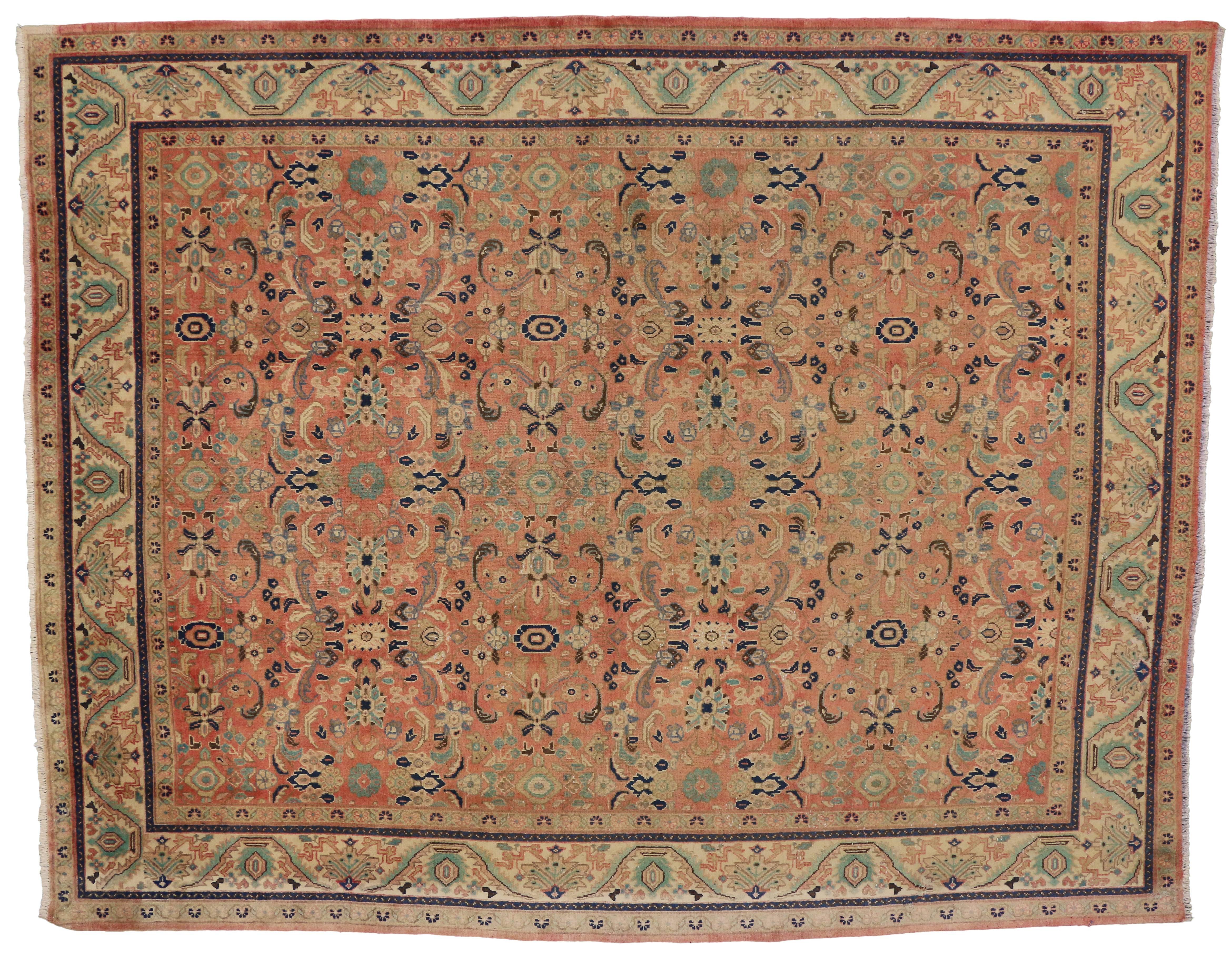Modern Vintage Persian Mahal Rug with Traditional Style, Peach Persian Area Rug