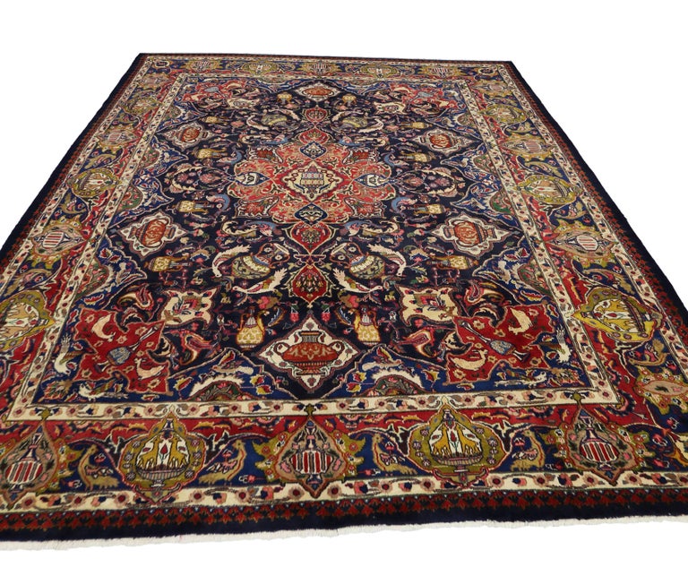 Vintage Persian Mashhad Kashmar Rug with Zir Khaki Design and ...