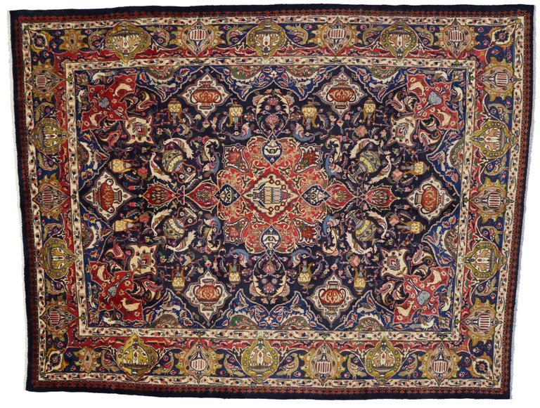 Vintage Persian Mashhad Kashmar Rug with Zir Khaki Design and ...