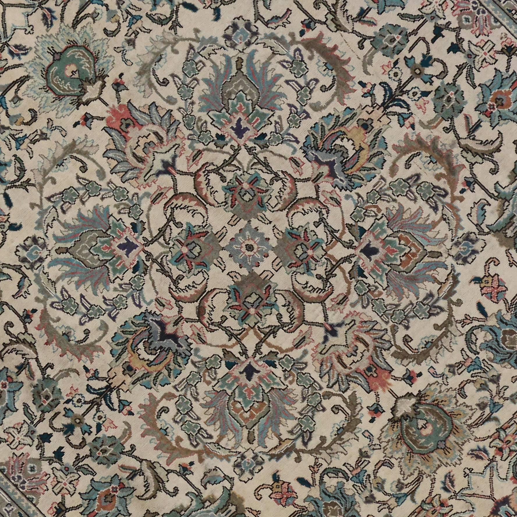 Vintage Light Blue Persian Tabriz Rug with Hampton's Chic Style In Good Condition In Dallas, TX