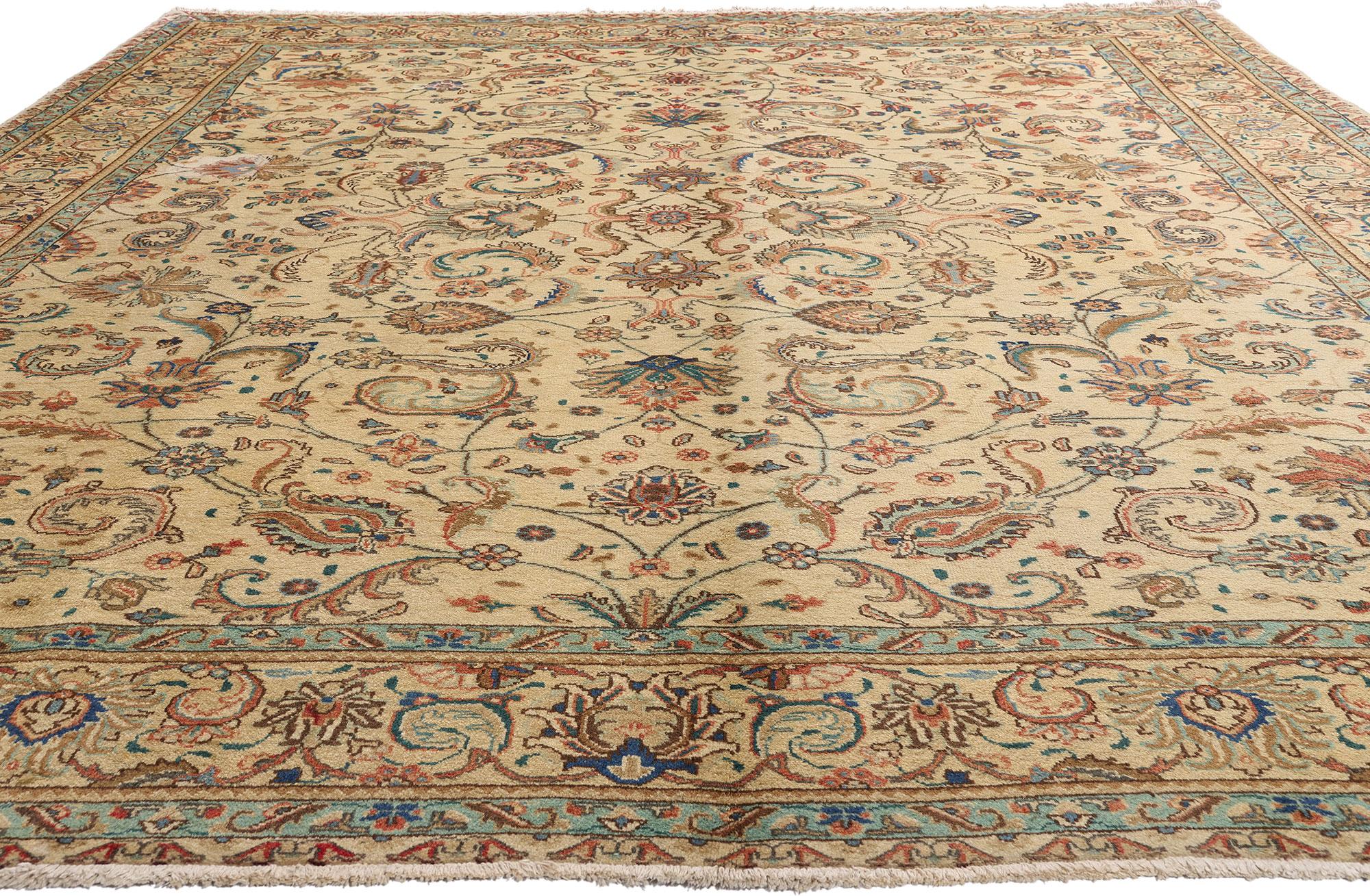 Tappeto persiano vintage Tabriz con stile rustico francese Chippendale Farmhouse In condizioni buone in vendita a Dallas, TX