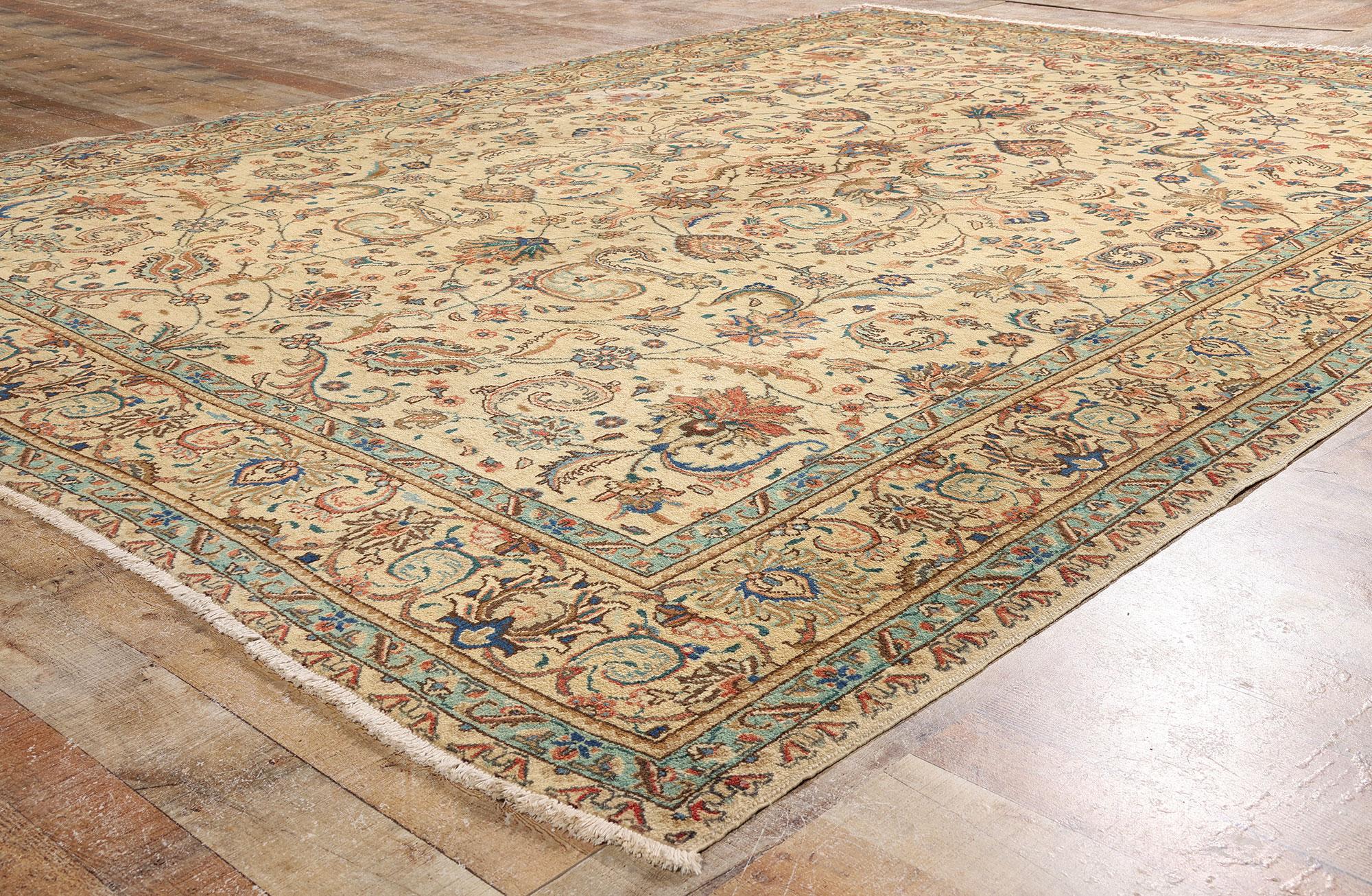 Persiano Tappeto persiano vintage Tabriz con stile rustico francese Chippendale Farmhouse in vendita