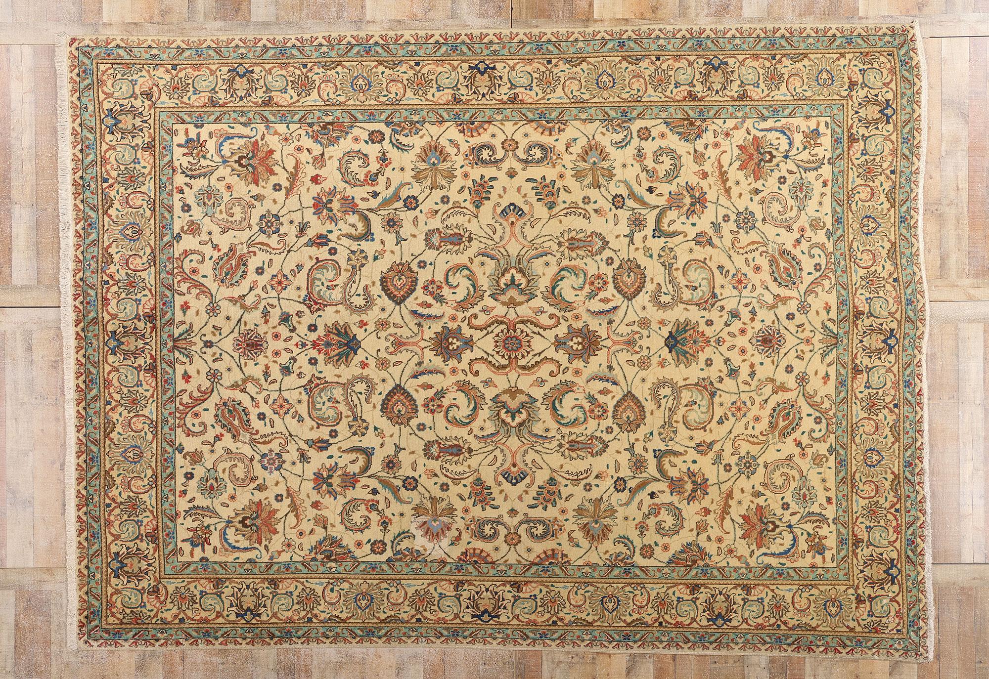 Tappeto persiano vintage Tabriz con stile rustico francese Chippendale Farmhouse in vendita 3