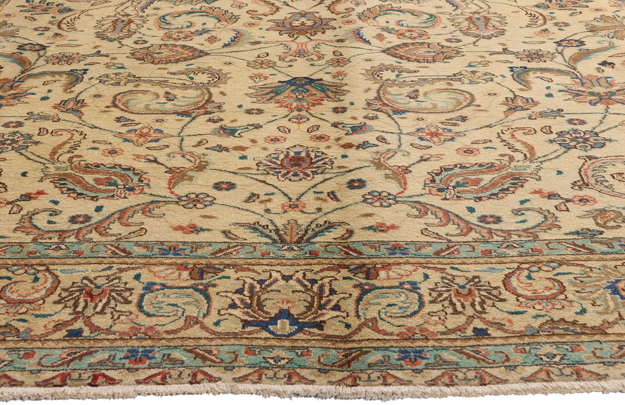 Lana Tappeto persiano vintage Tabriz con stile rustico francese Chippendale Farmhouse in vendita