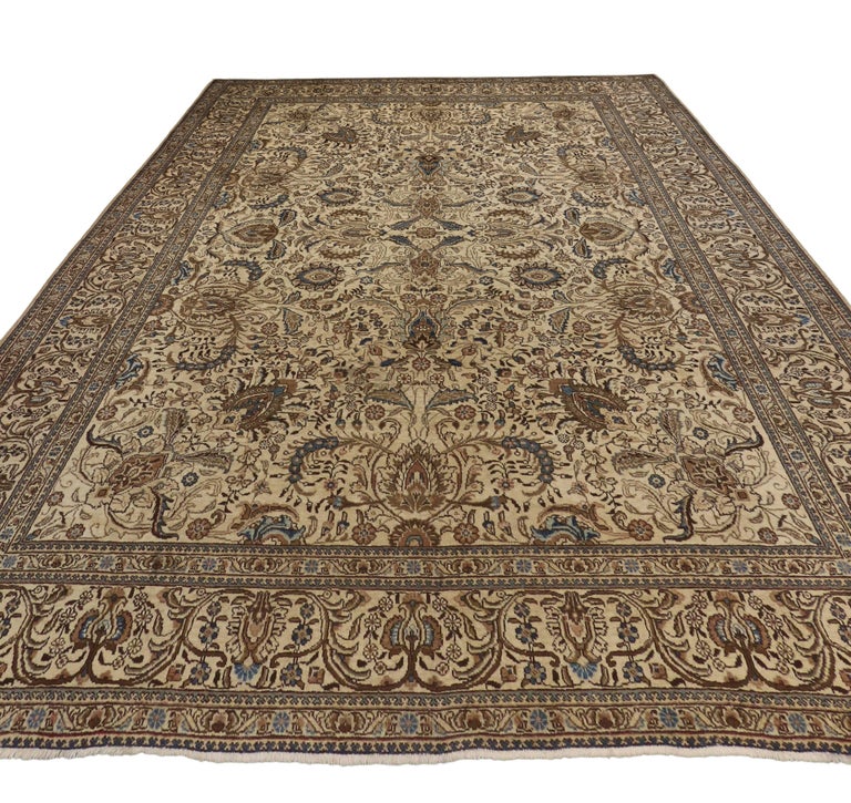 Vintage Persian Tabriz Area Rug With French Country Chippendale Farmhouse Style For Sale At 1stdibs