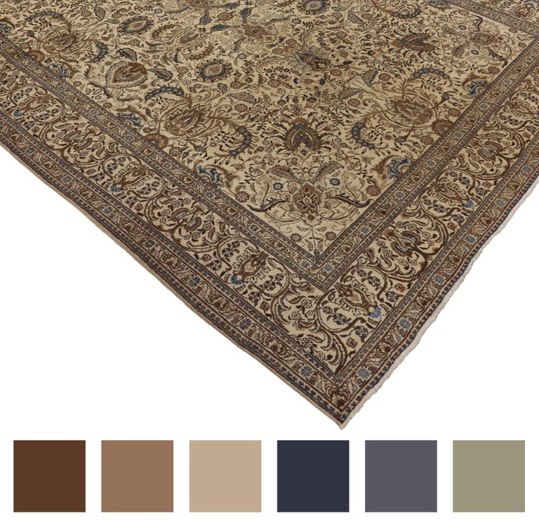Vintage Persian Tabriz Area Rug With French Country Chippendale