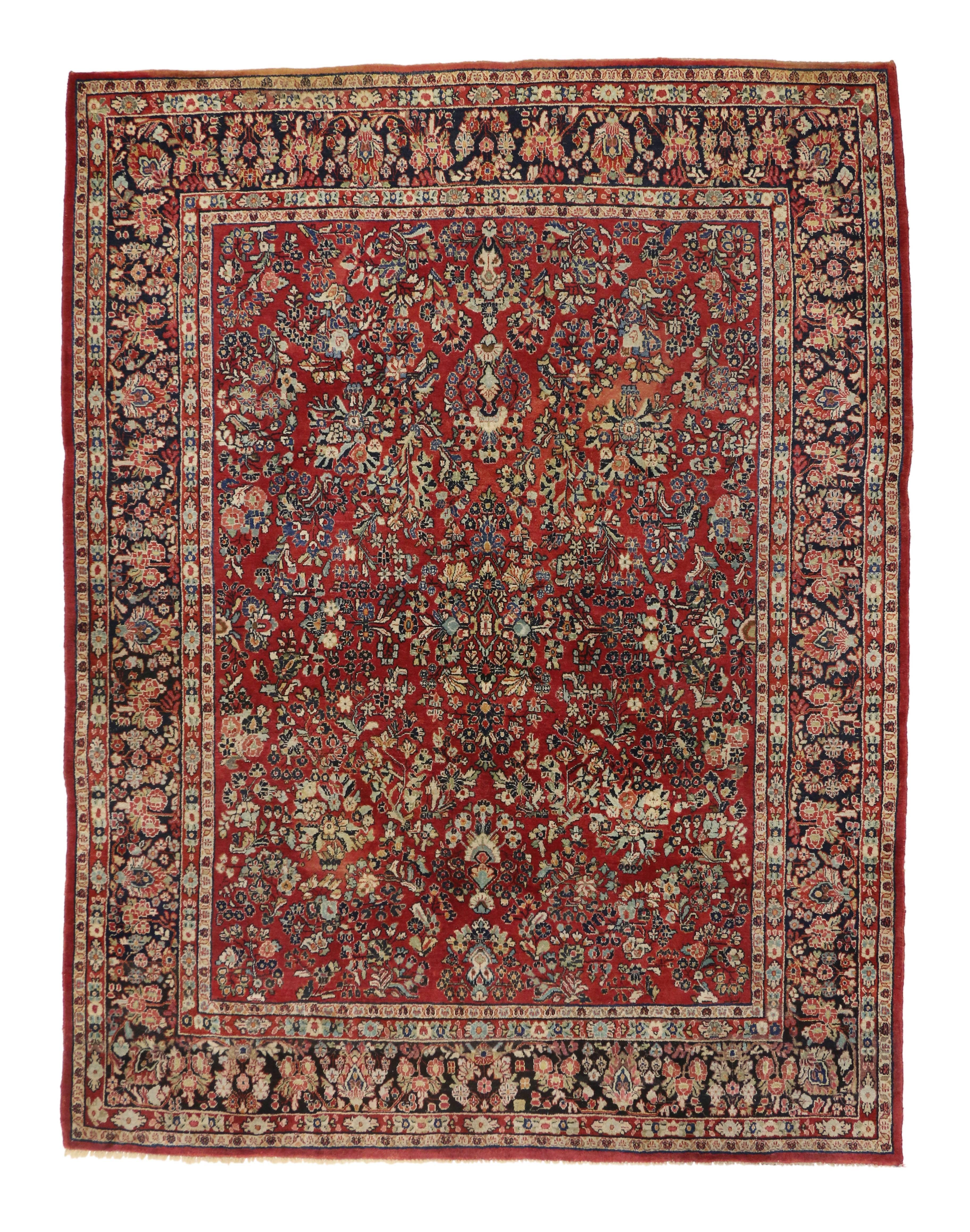 Wool Antique Sarouk Persian Rug with Traditional Style For Sale