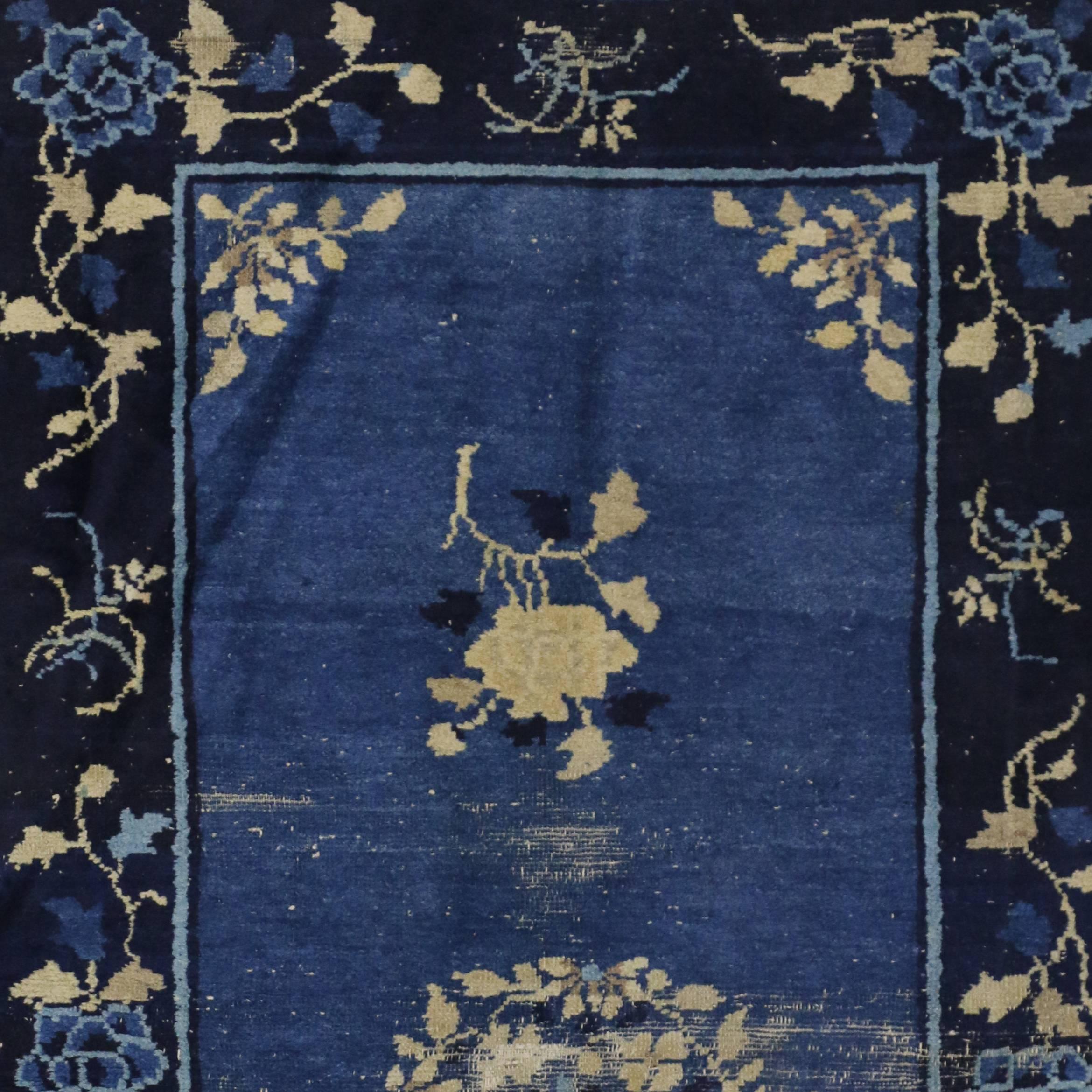 Early 20th Century Antique Blue Chinese Art Deco Rug 6