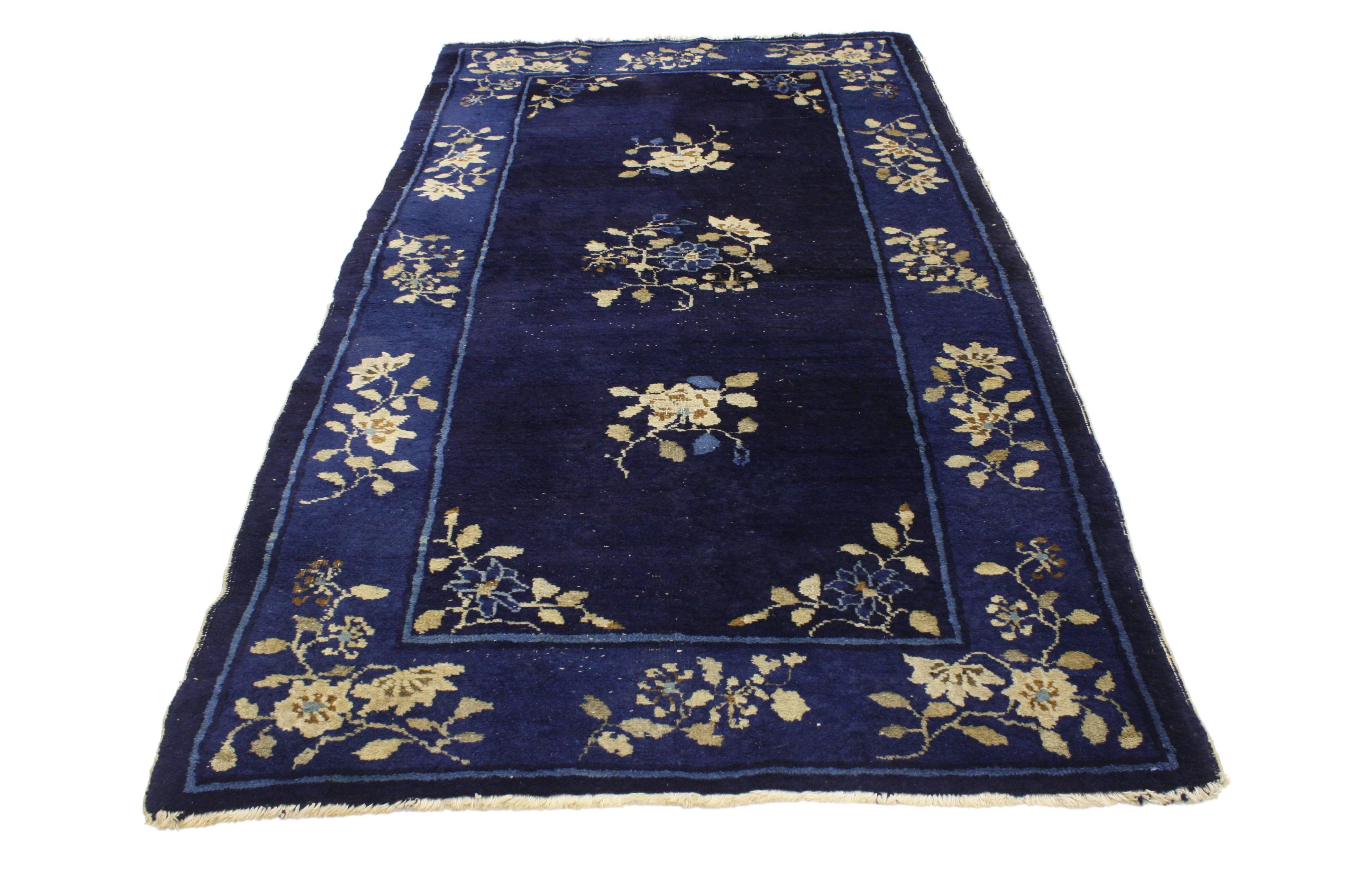 Wool Antique Chinese Art Deco Rug with Romantic Chinoiserie Style