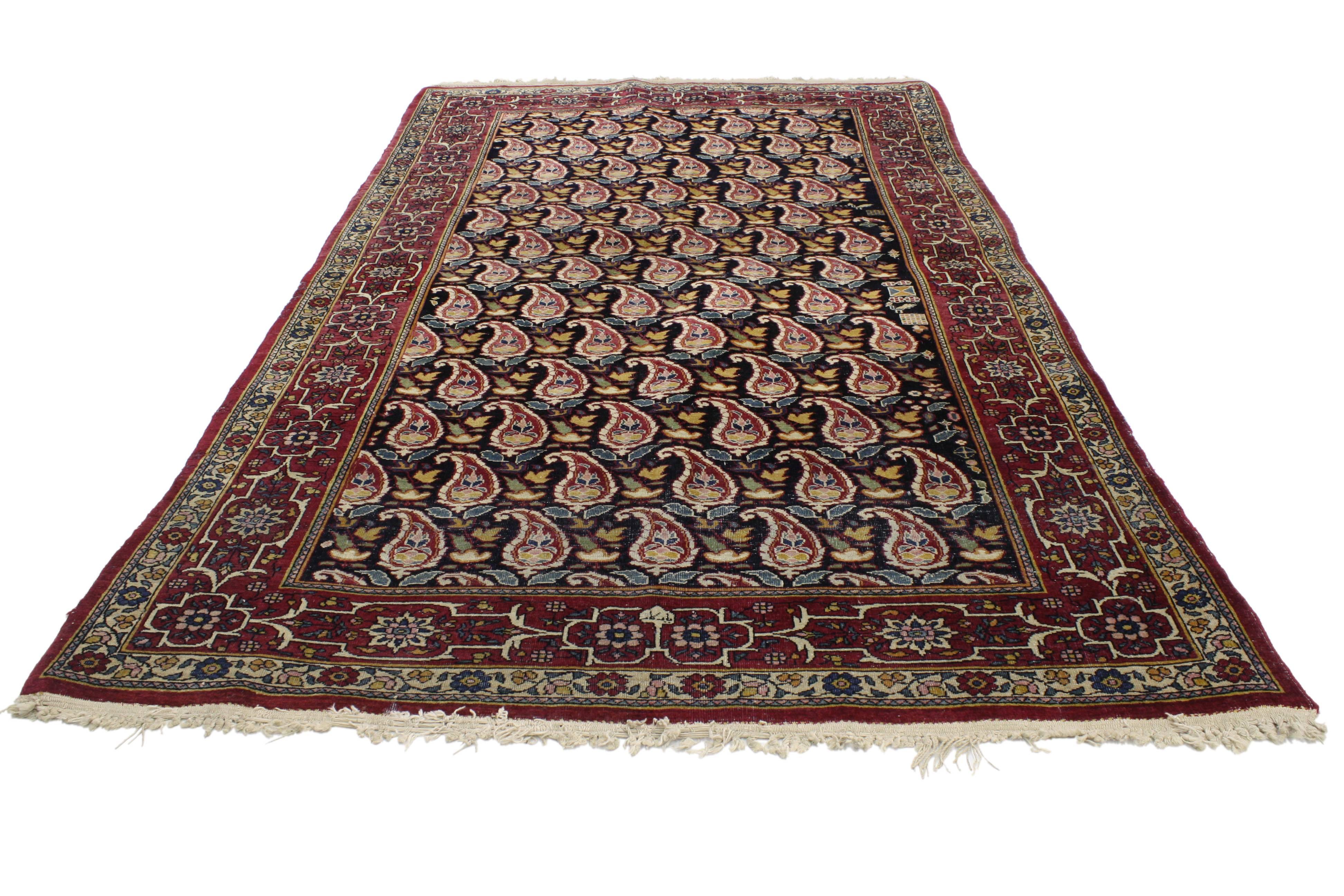 Kirman Antique Persian Kerman Rug with All-Over Boteh Pattern For Sale