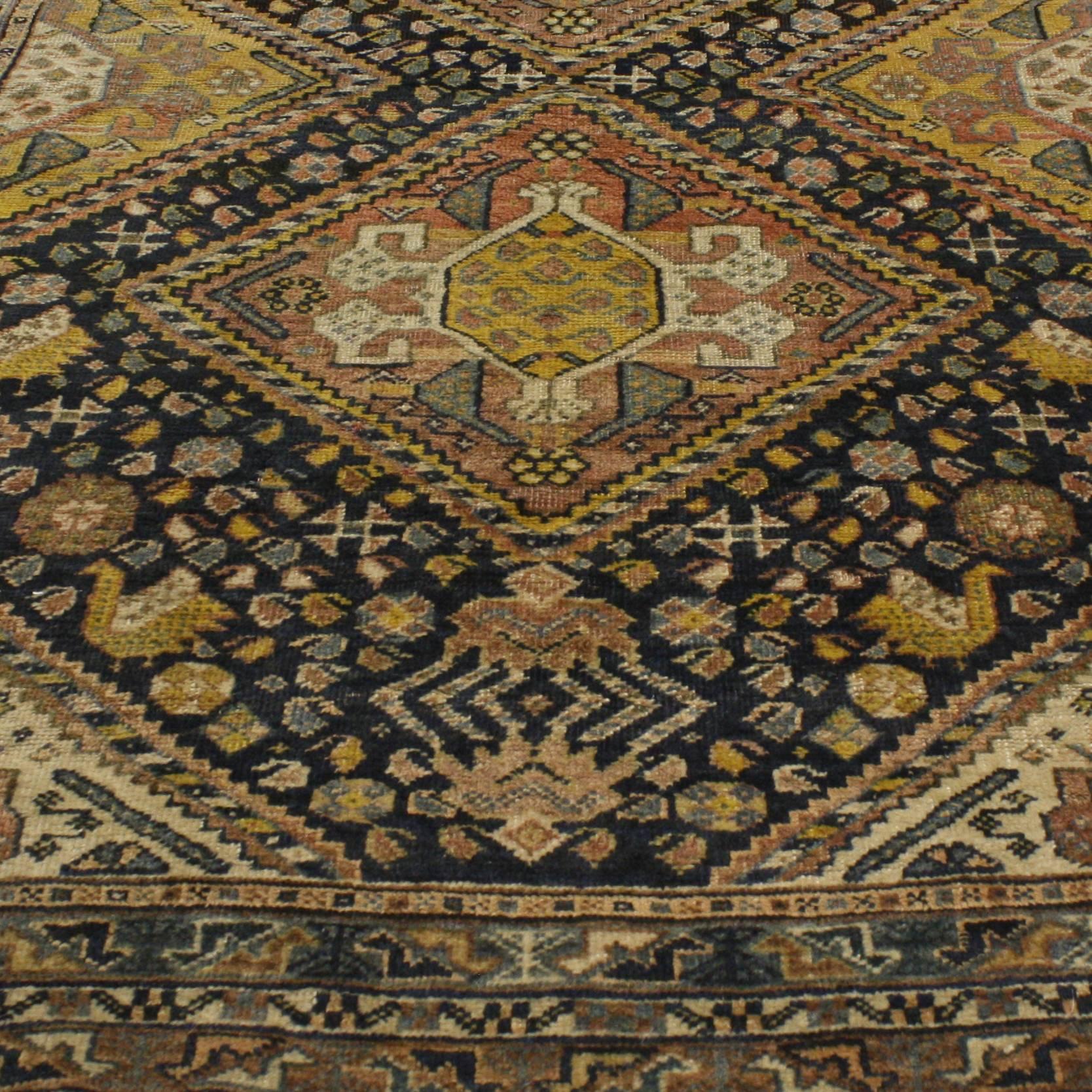 Hand-Knotted Antique Shiraz Persian Rug with Modern Tribal Style