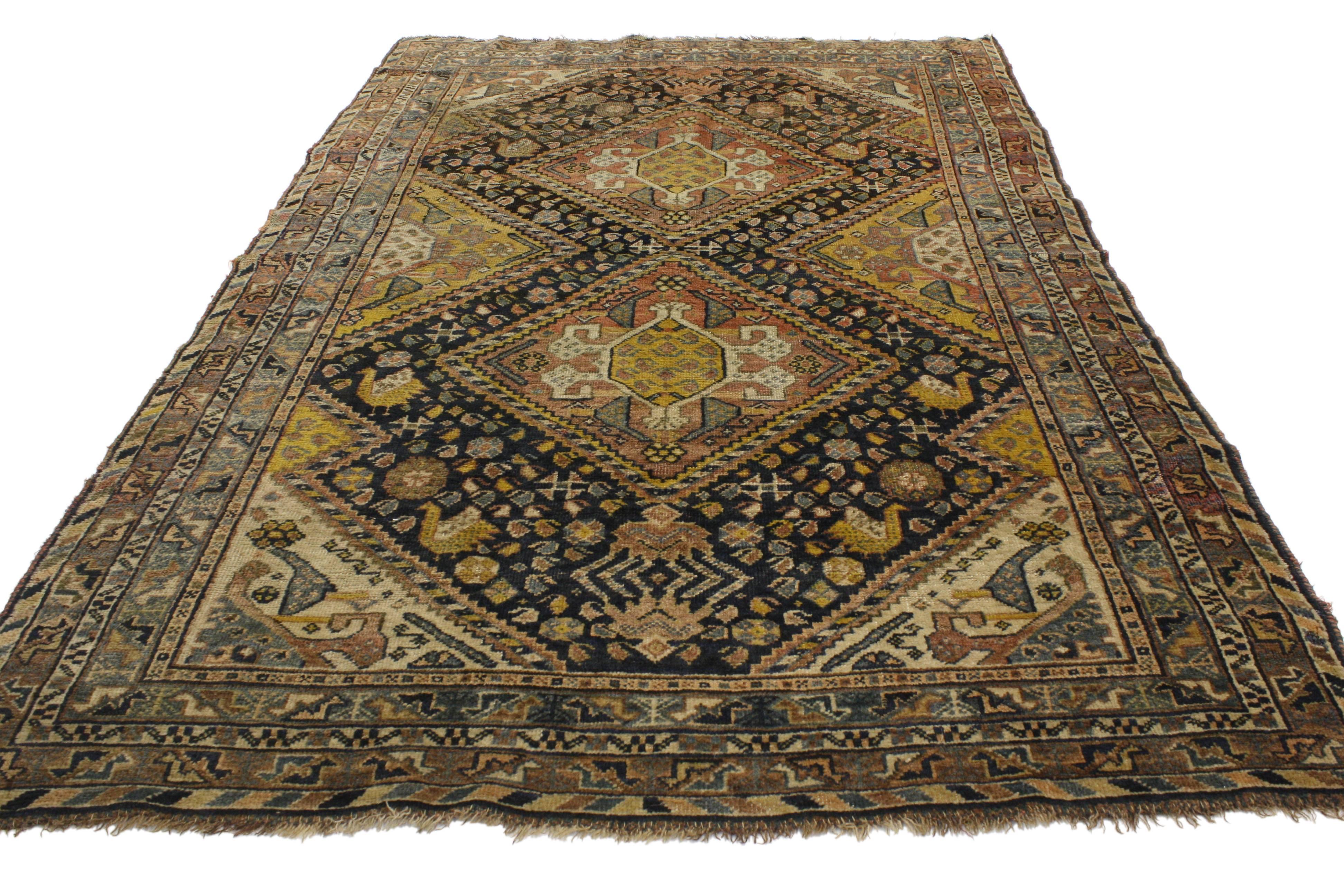 Malayer Antique Shiraz Persian Rug with Modern Tribal Style For Sale